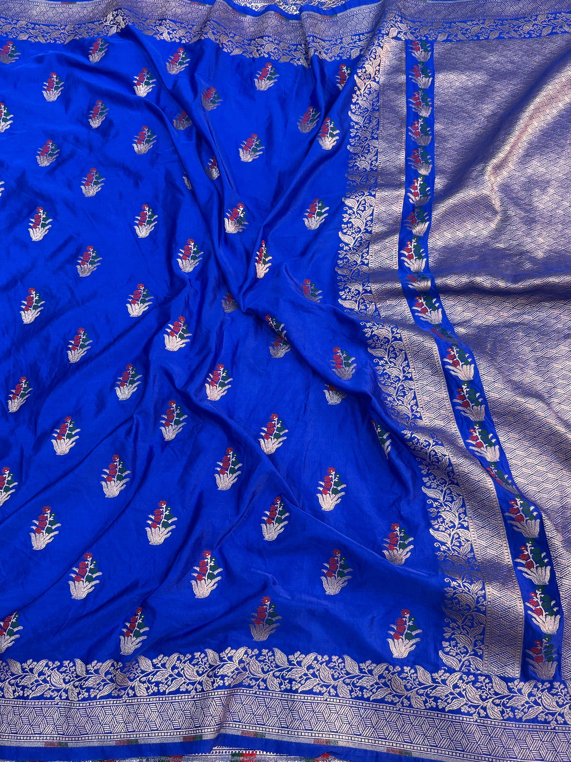 PREMIUM ROYAL BLUE SHADE SATIN MASHRU KATAN SILK SAREE