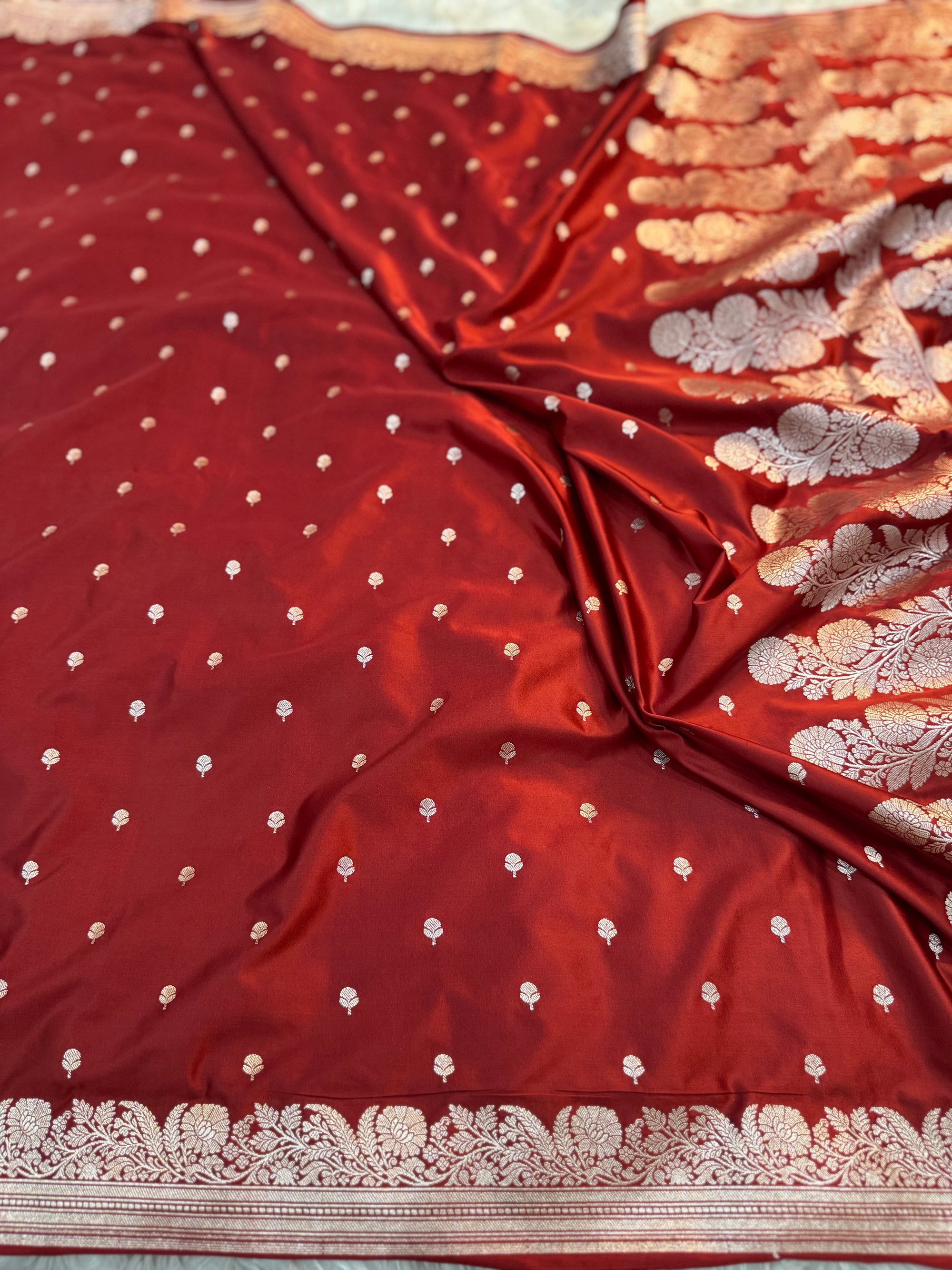 PREMIUM MAROON SHADE SATIN MASHRU KATAN SILK SAREE