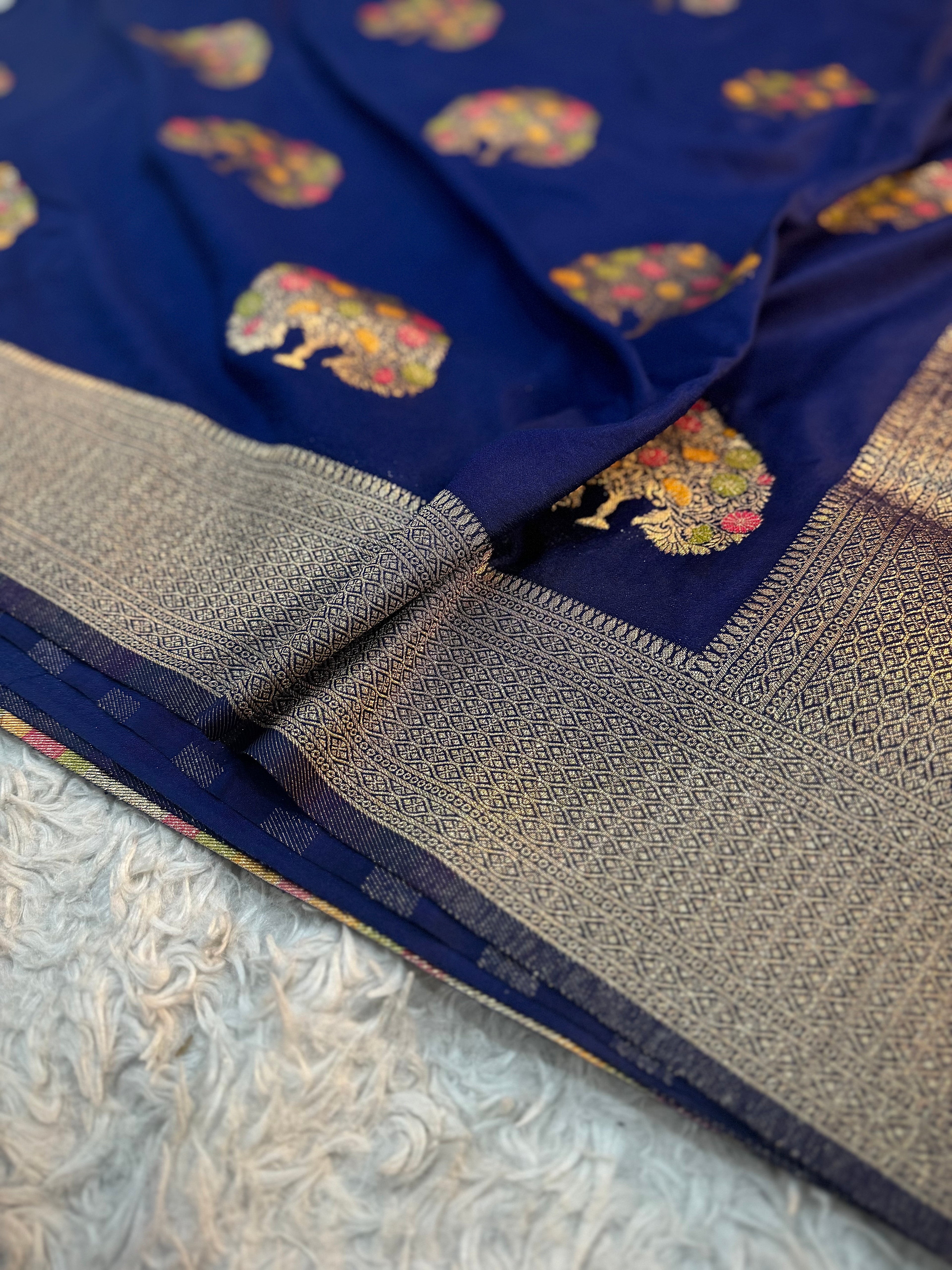 MIDNIGHT BLUE SHADE CHINON GEORGETTE SILK MEENAKARI SAREE