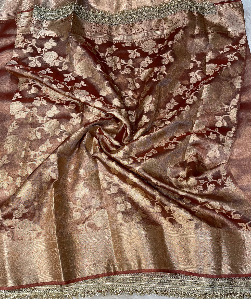 PREMIUM BRONZED GLOW SHADE SOFT TISSUE SILK SAREE WITH LACE ATTACHED