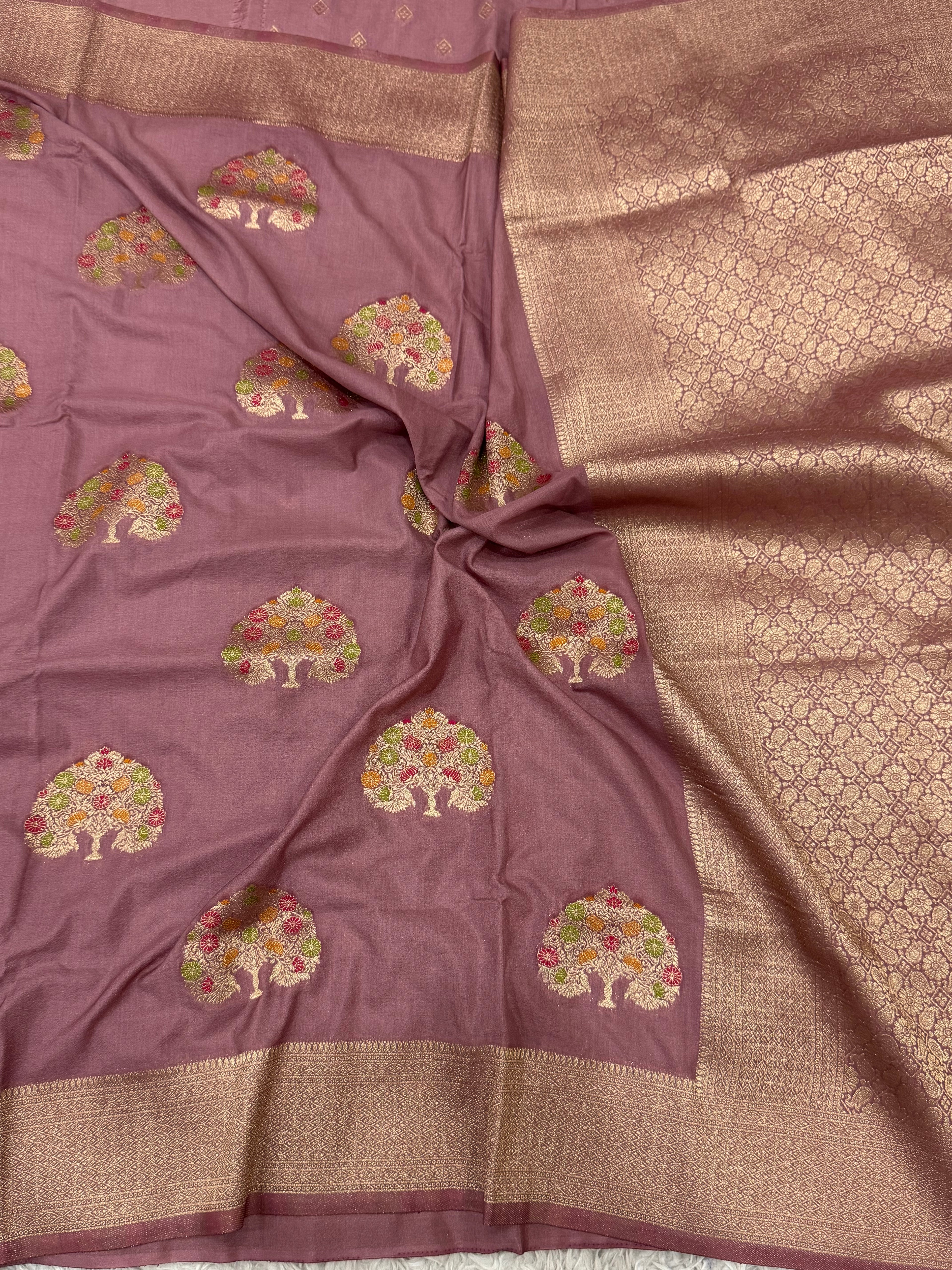 MAUVE SHADE CHINON GEORGETTE SILK MEENAKARI SAREE