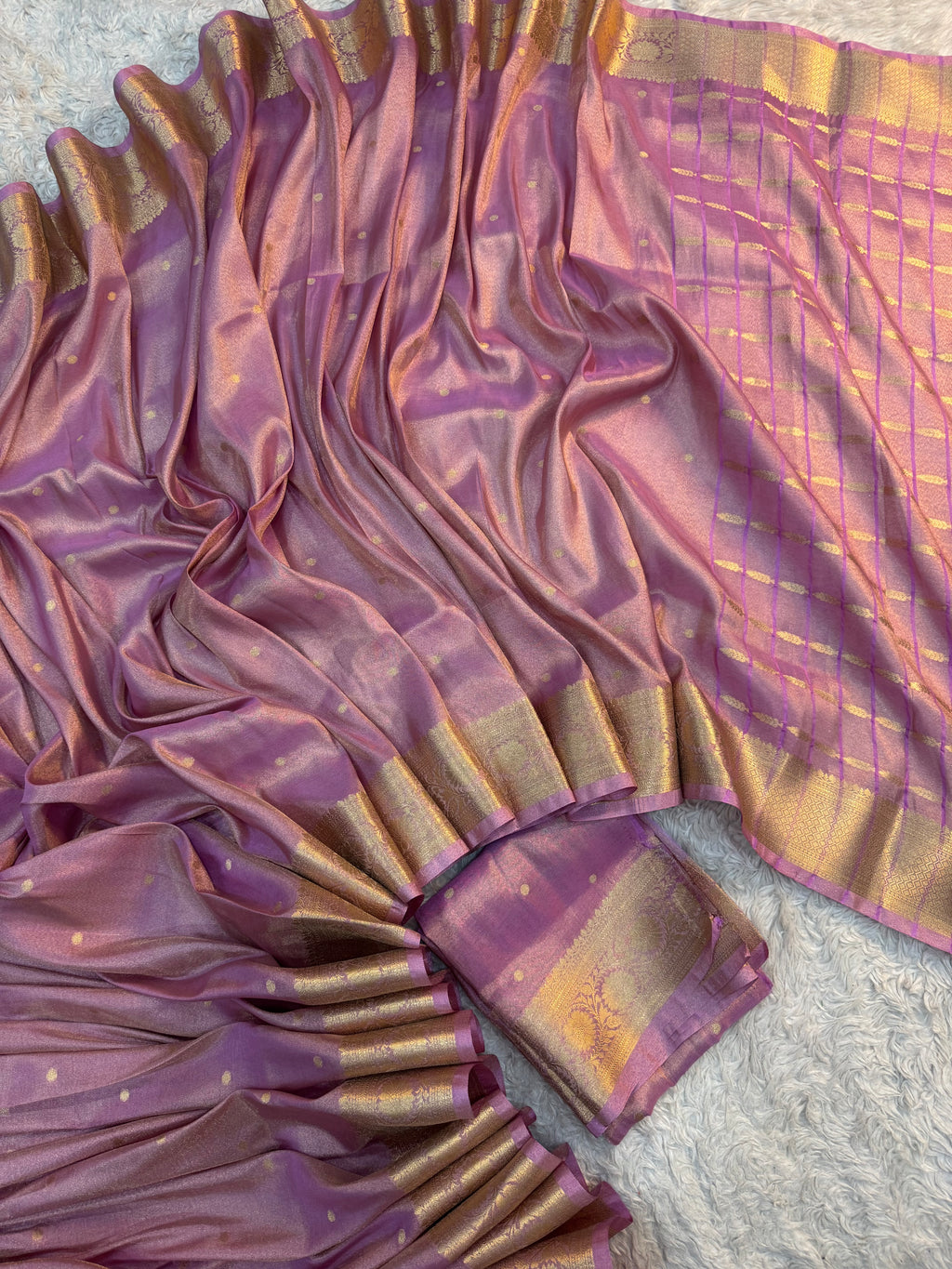 PREMIUM LILAC PINK SHADE SOFT KATAN TISSUE SILK BANARASI SAREE