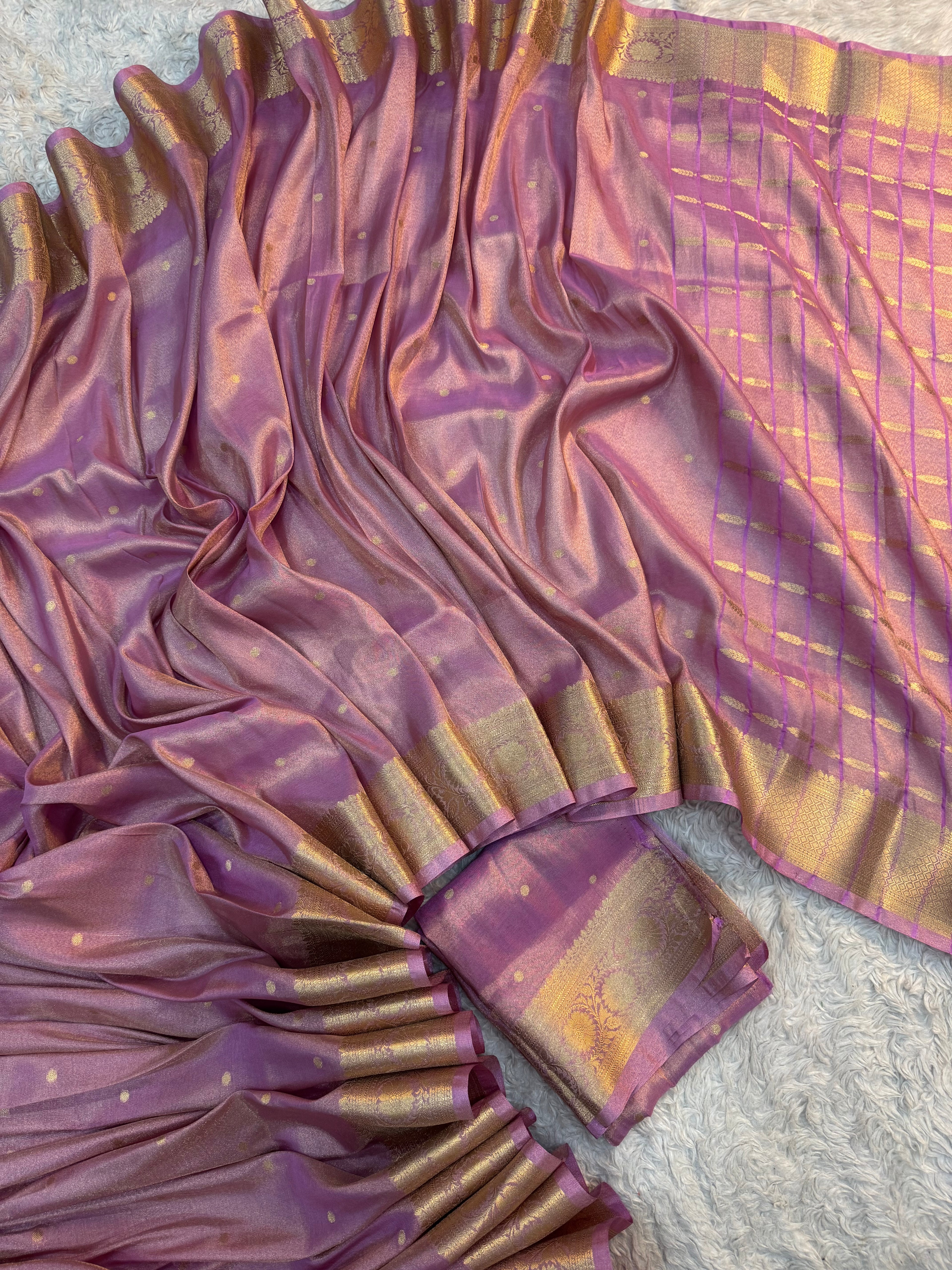 PREMIUM LILAC PINK SHADE SOFT KATAN TISSUE SILK BANARASI SAREE