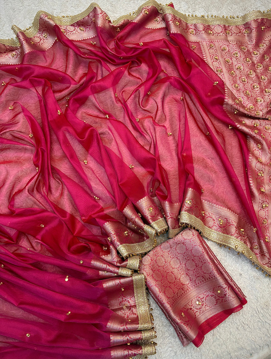 PREMIUM GHUNGROO WORK SOFT BANARASI TISSUE SILK DESIGNER SAREE