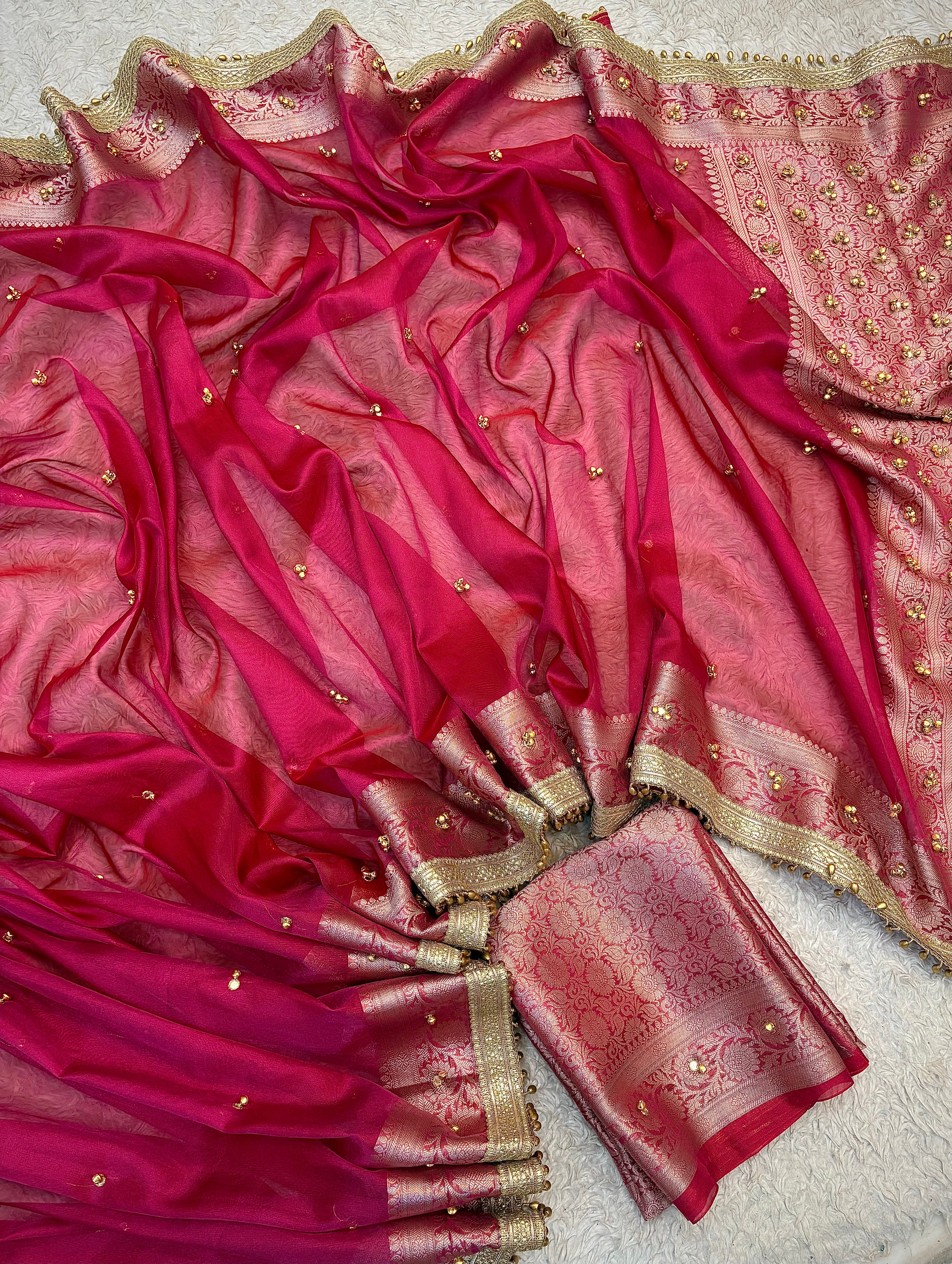 PREMIUM GHUNGROO WORK SOFT BANARASI TISSUE SILK DESIGNER SAREE