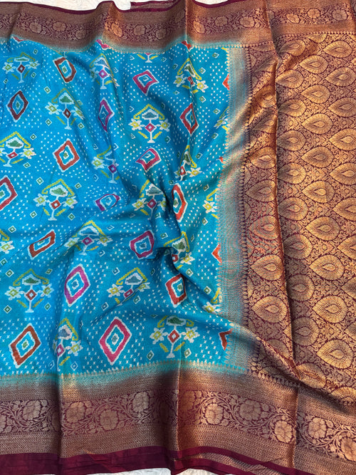 BEAUTIFUL LIGHT BLUE SHADE BANARASI SOFT SILK SAREE WITH DIGITAL PRINT