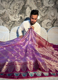 PREMIUM LAVENDER WITH MAROON BANARASI PAPER SILK SAREE WITH MEENAKARI BORDER
