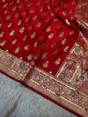 BRIDAL RED SHADE BANARASI MASHRU SATIN SILK SAREE WITH ZARDOZI WORK