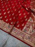 BRIDAL RED SHADE BANARASI MASHRU SATIN SILK SAREE WITH ZARDOZI WORK