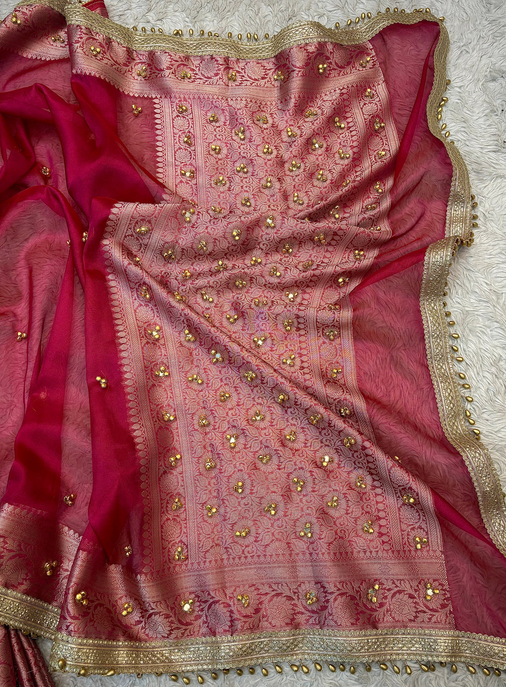 PREMIUM GHUNGROO WORK SOFT BANARASI TISSUE SILK DESIGNER SAREE