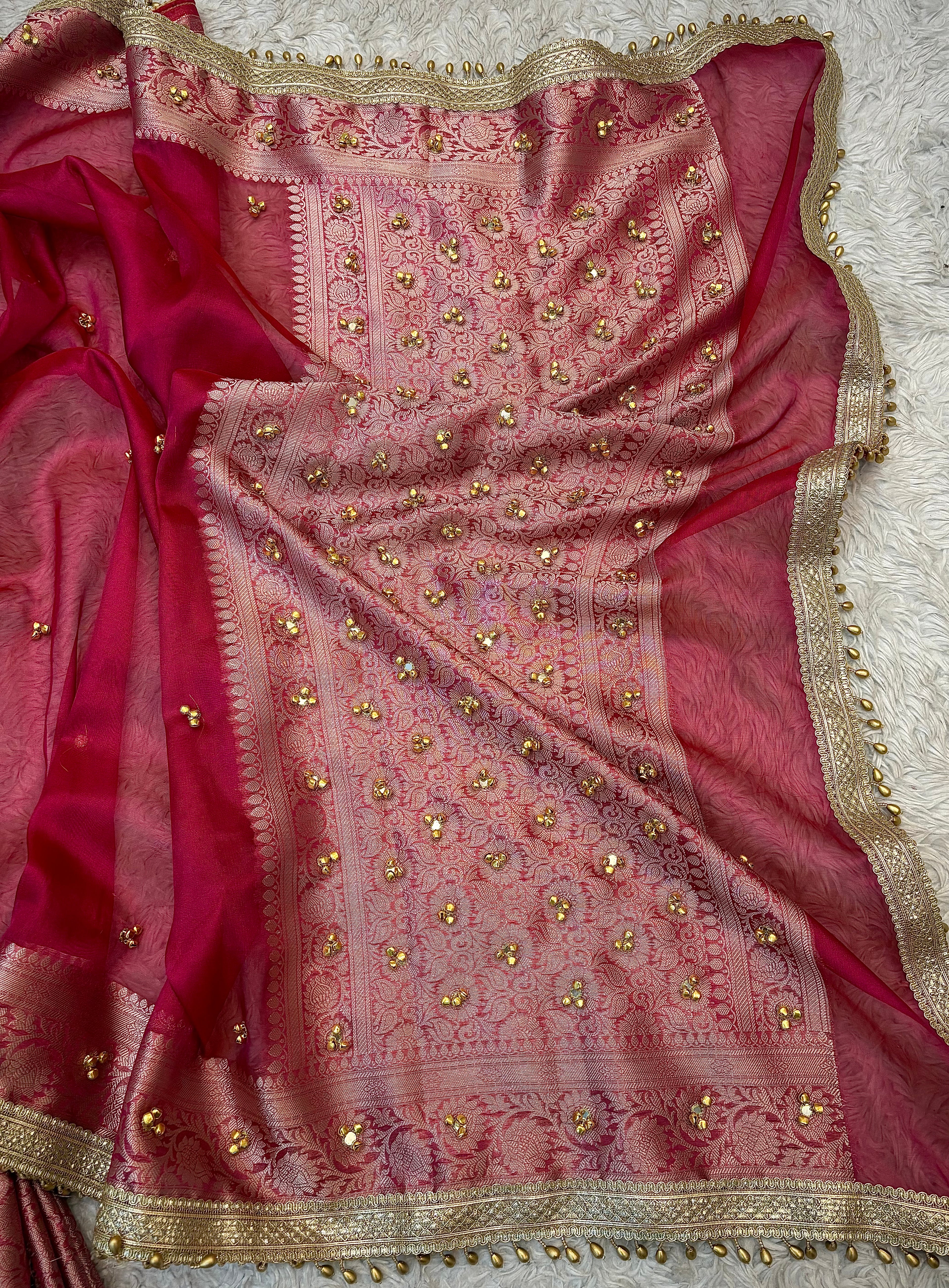 PREMIUM GHUNGROO WORK SOFT BANARASI TISSUE SILK DESIGNER SAREE