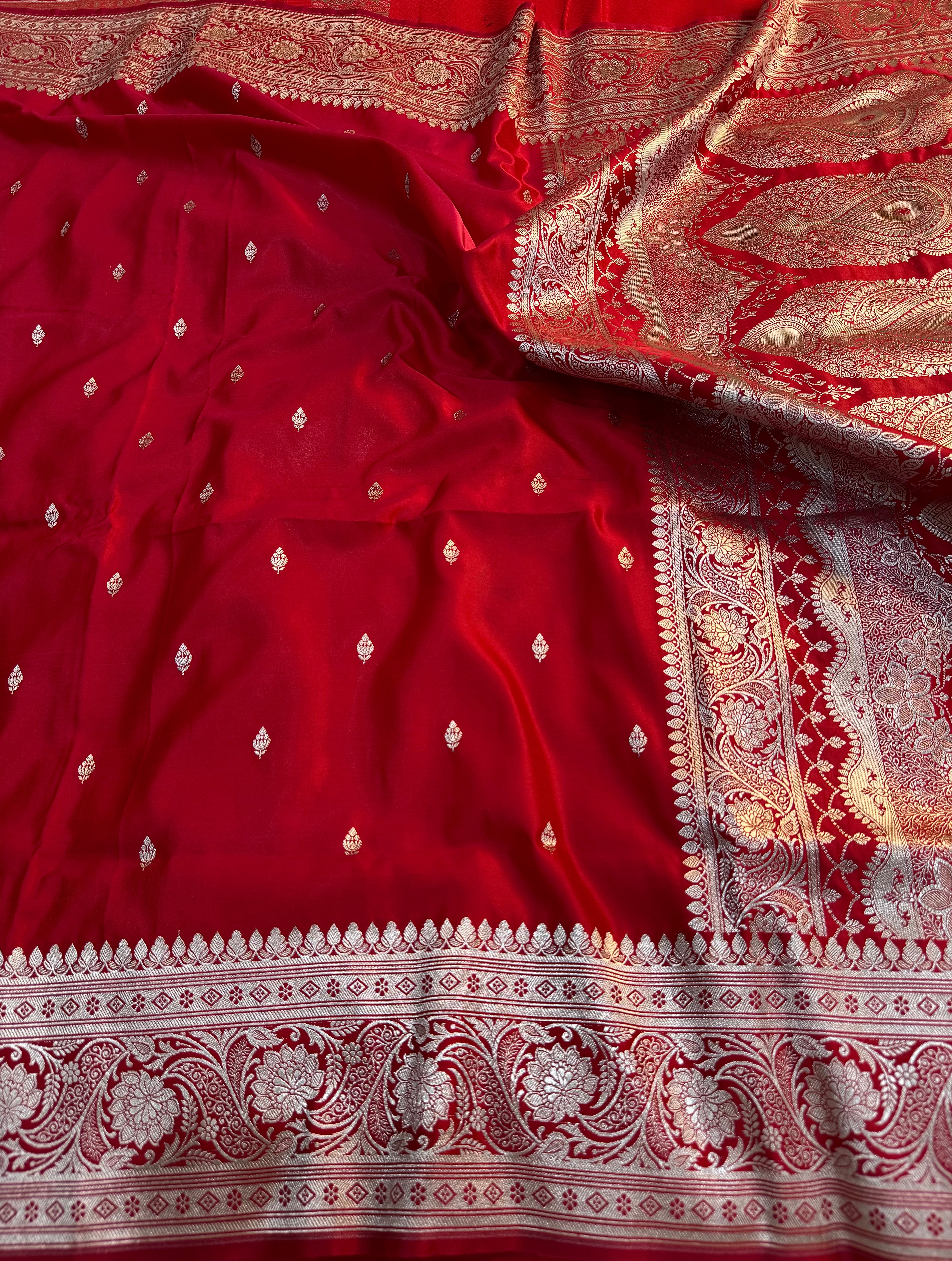 PREMIUM BRIDAL RED SHADE SATIN MASHRU KATAN SILK SAREE