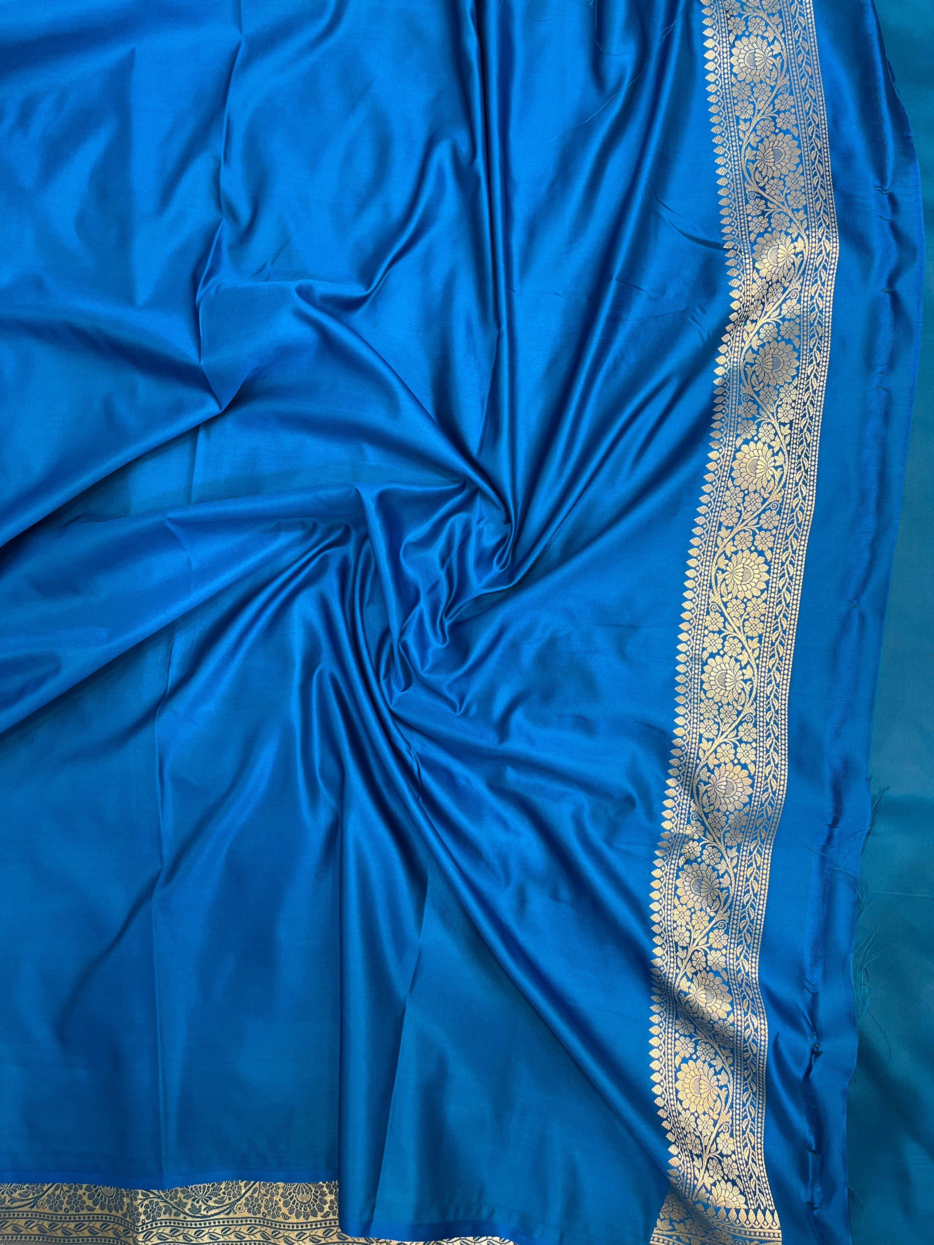 PREMIUM BLUE SHADE MASHRU KATAN SILK JAAL DESIGN WEAVE SAREE