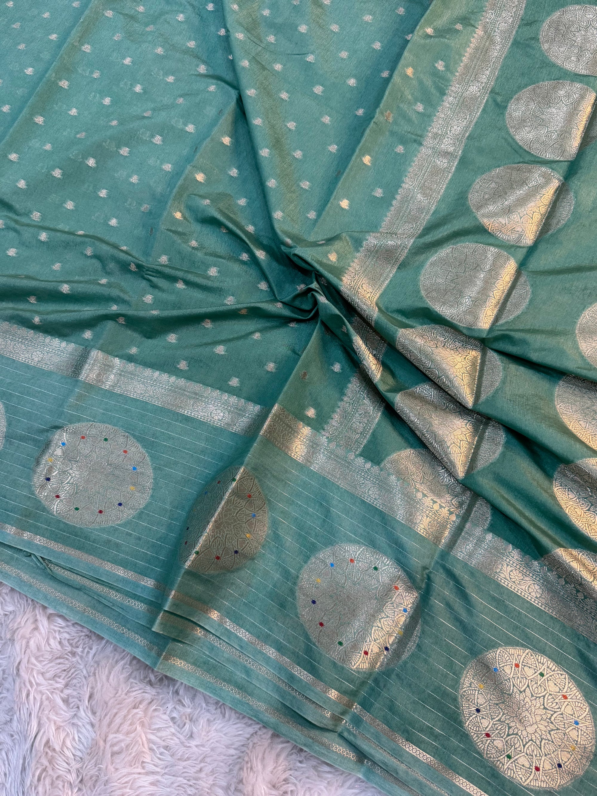 PREMIUM TEAL GREEN SHADE CHINIYA SILK SAREE