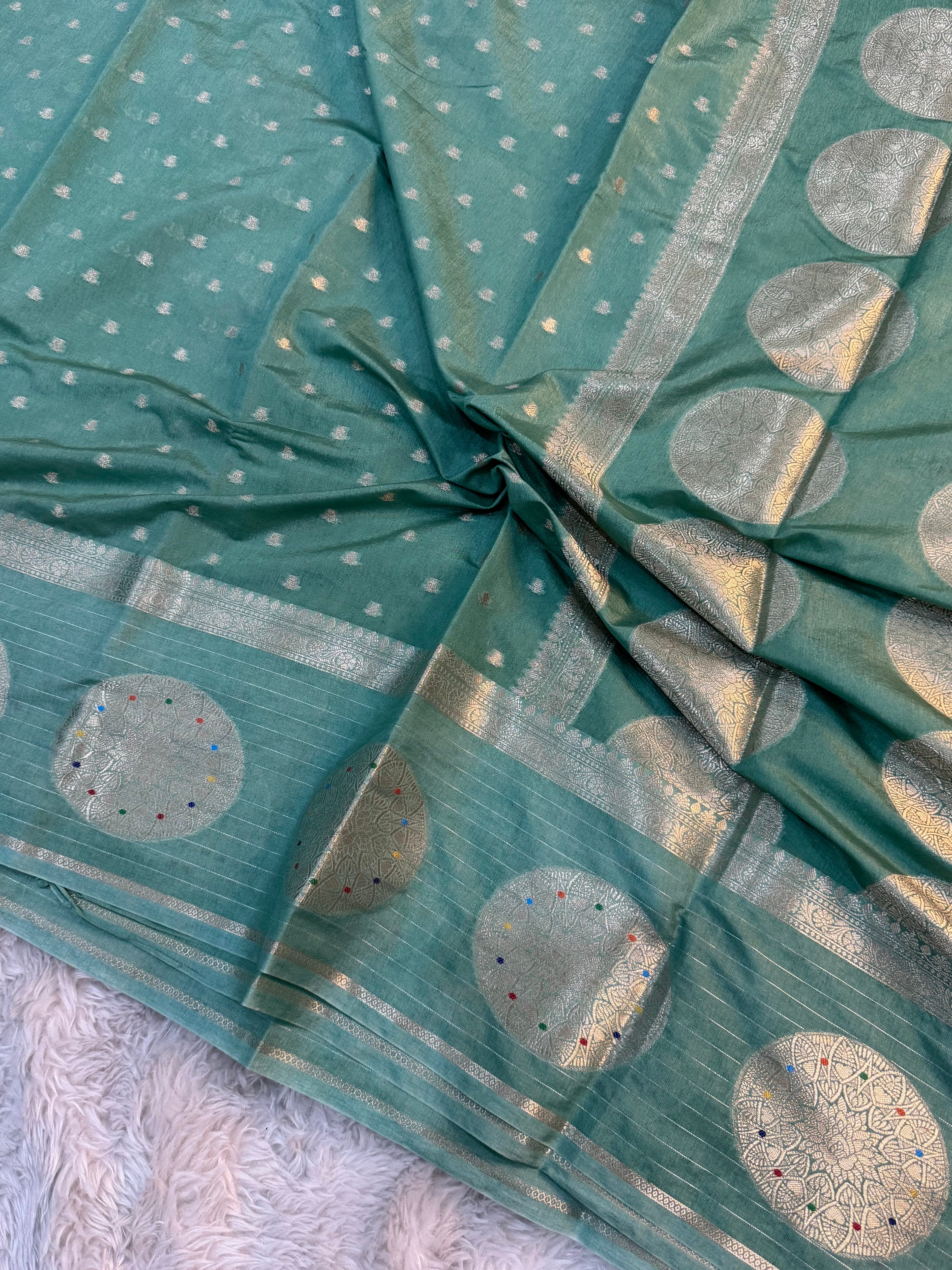 PREMIUM TEAL GREEN SHADE CHINIYA SILK SAREE