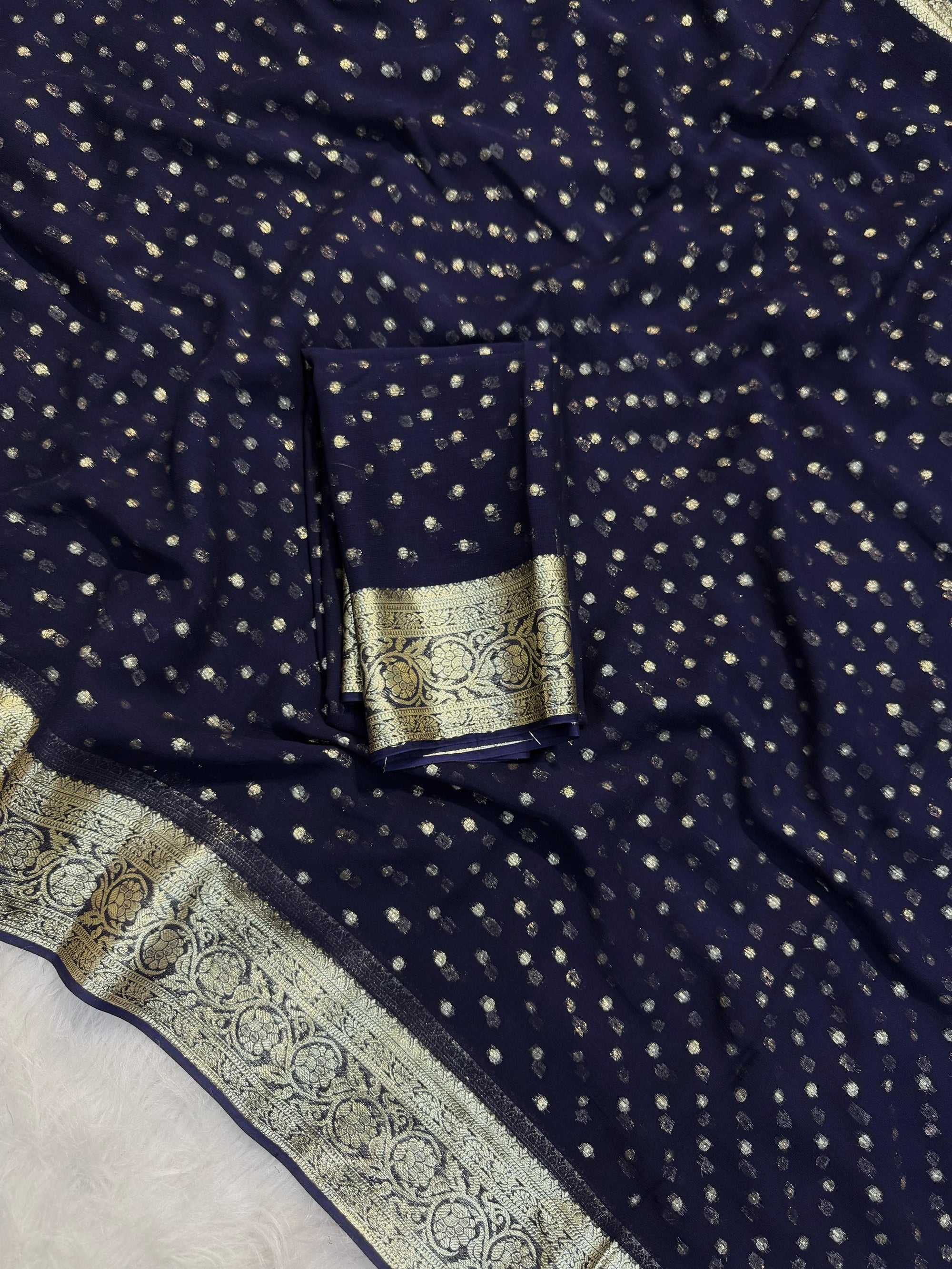 DEEP NEVY BLUE SHADE PURE VISCOE SILK SAREE WITH ZARI BOOTI WEAVE ALL OVER THE BODY
