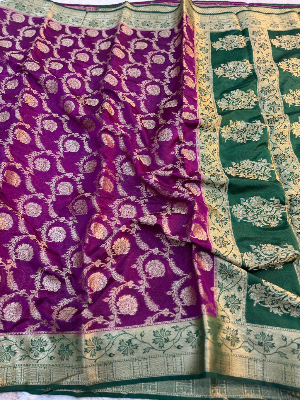 PURPLE AND GREEN GEORGETTE BANARASI SAREE