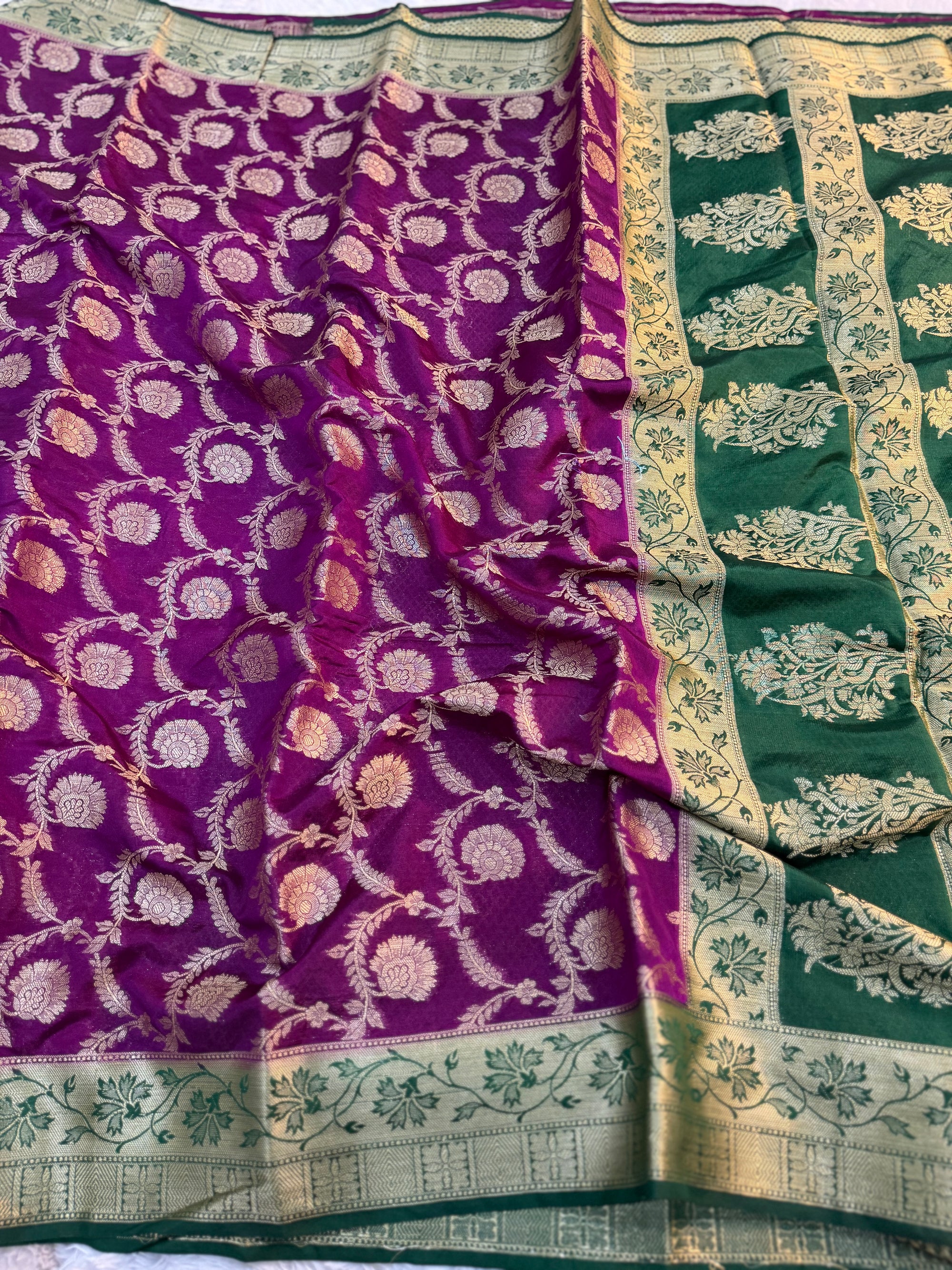 PURPLE AND GREEN GEORGETTE BANARASI SAREE