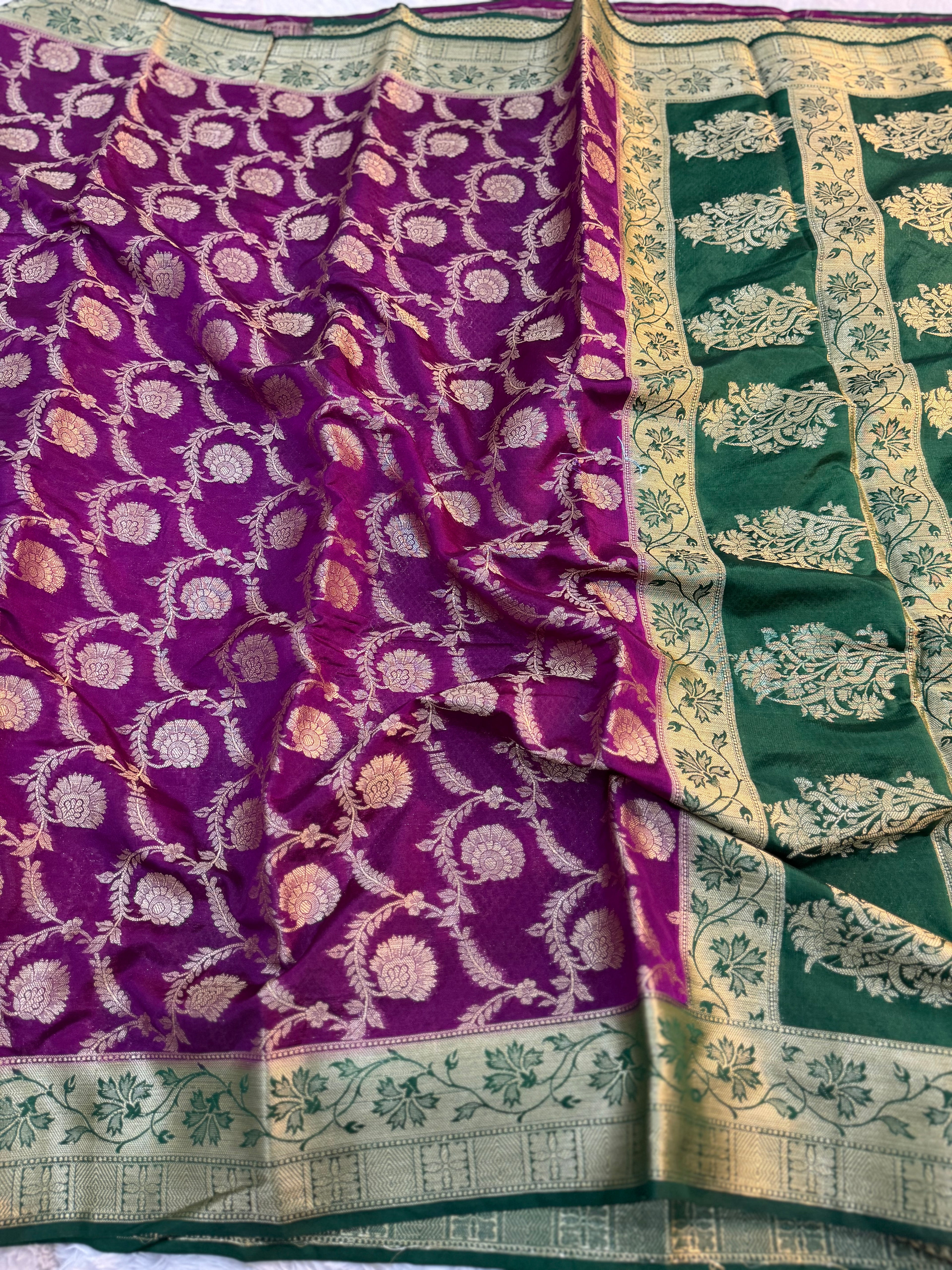PURPLE AND GREEN GEORGETTE BANARASI SAREE