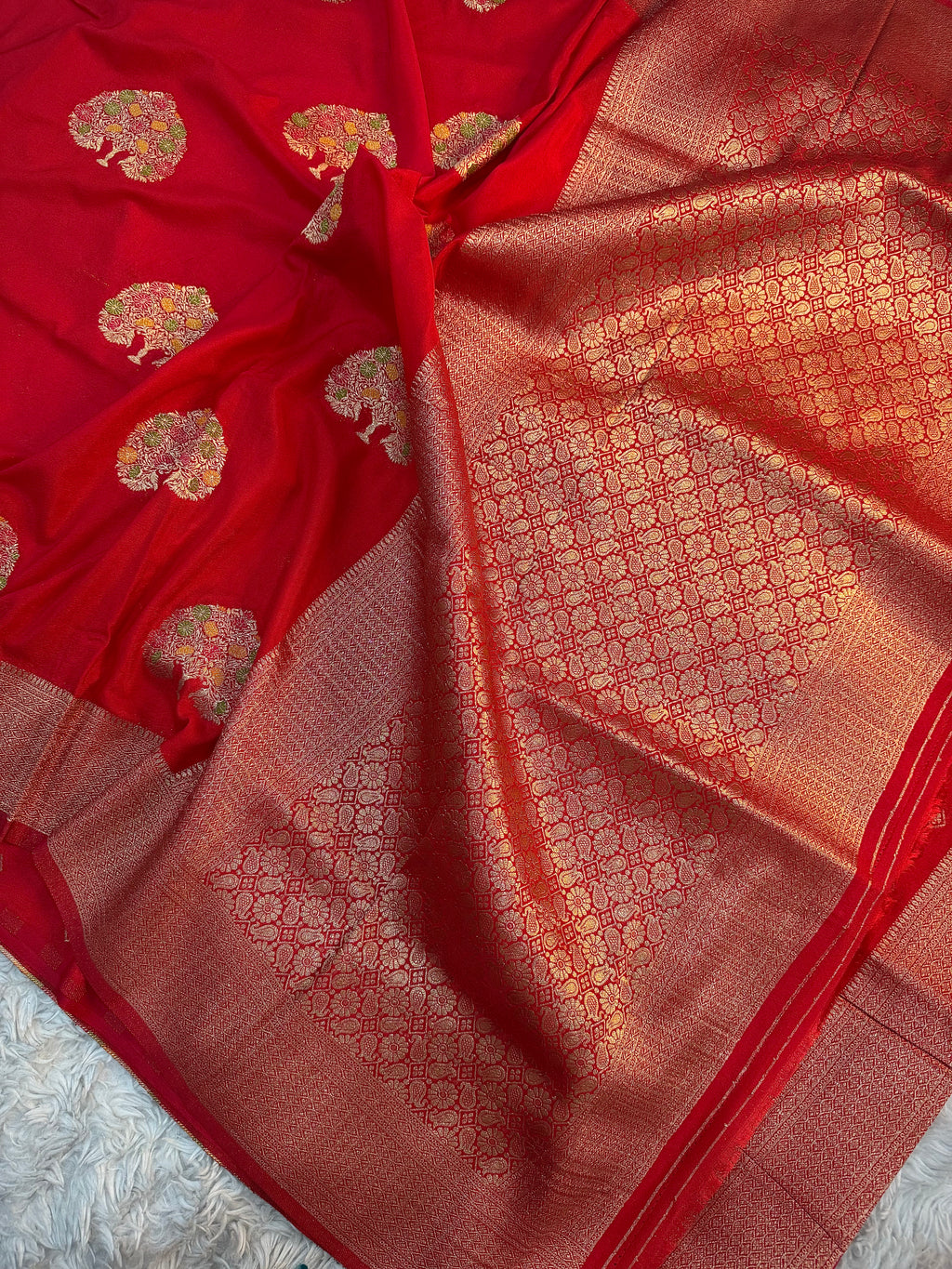 RED SHADE CHINON GEORGETTE SILK MEENAKARI SAREE