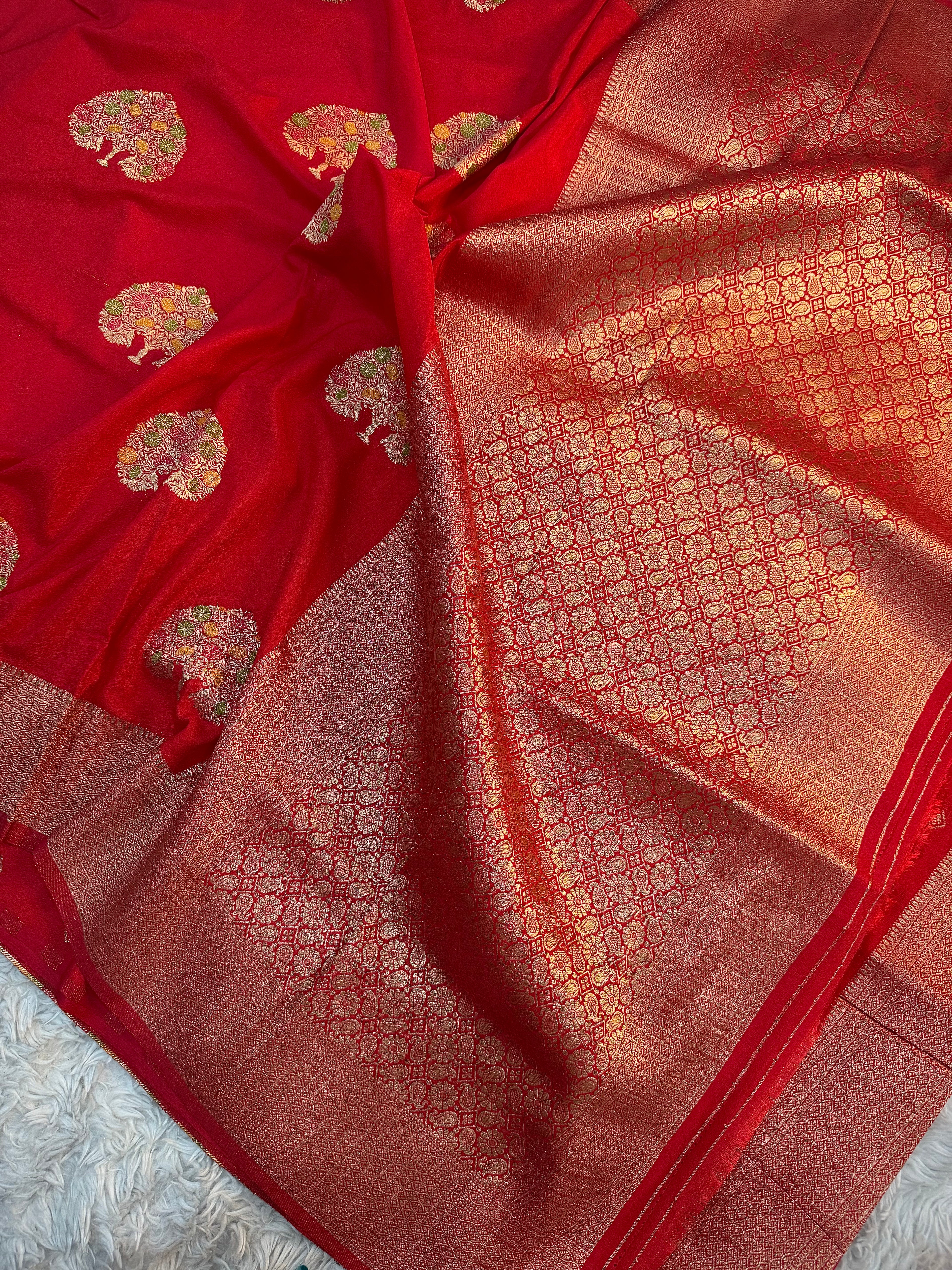 RED SHADE CHINON GEORGETTE SILK MEENAKARI SAREE