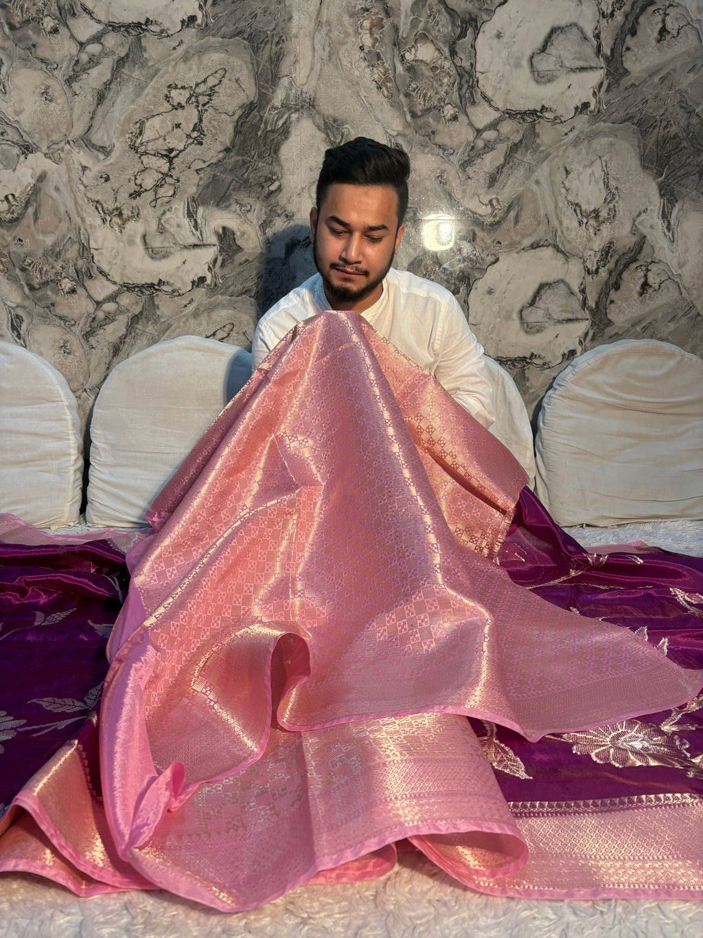 PREMIUM LAVENDER WITH MAUVE PINK BANARASI PAPER SILK SAREE