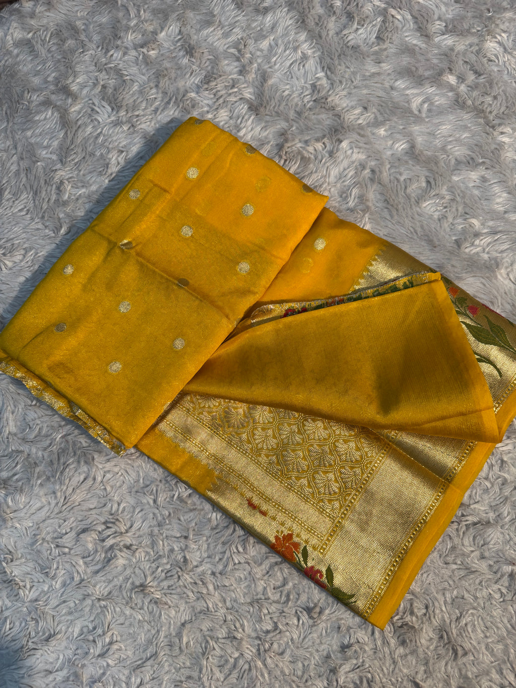 Yellow shade beautiful soft warm silk saree