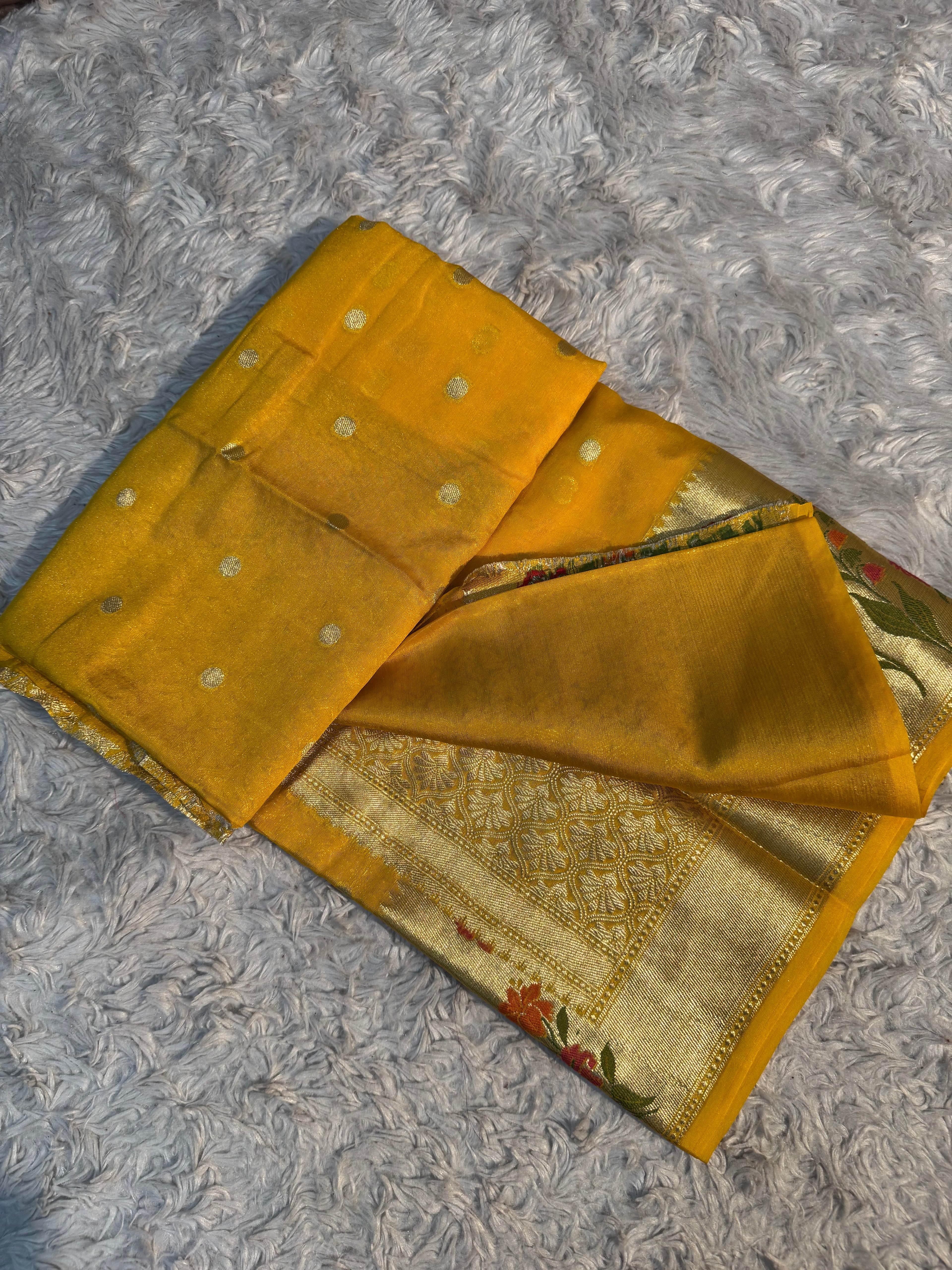 Yellow shade beautiful soft warm silk saree
