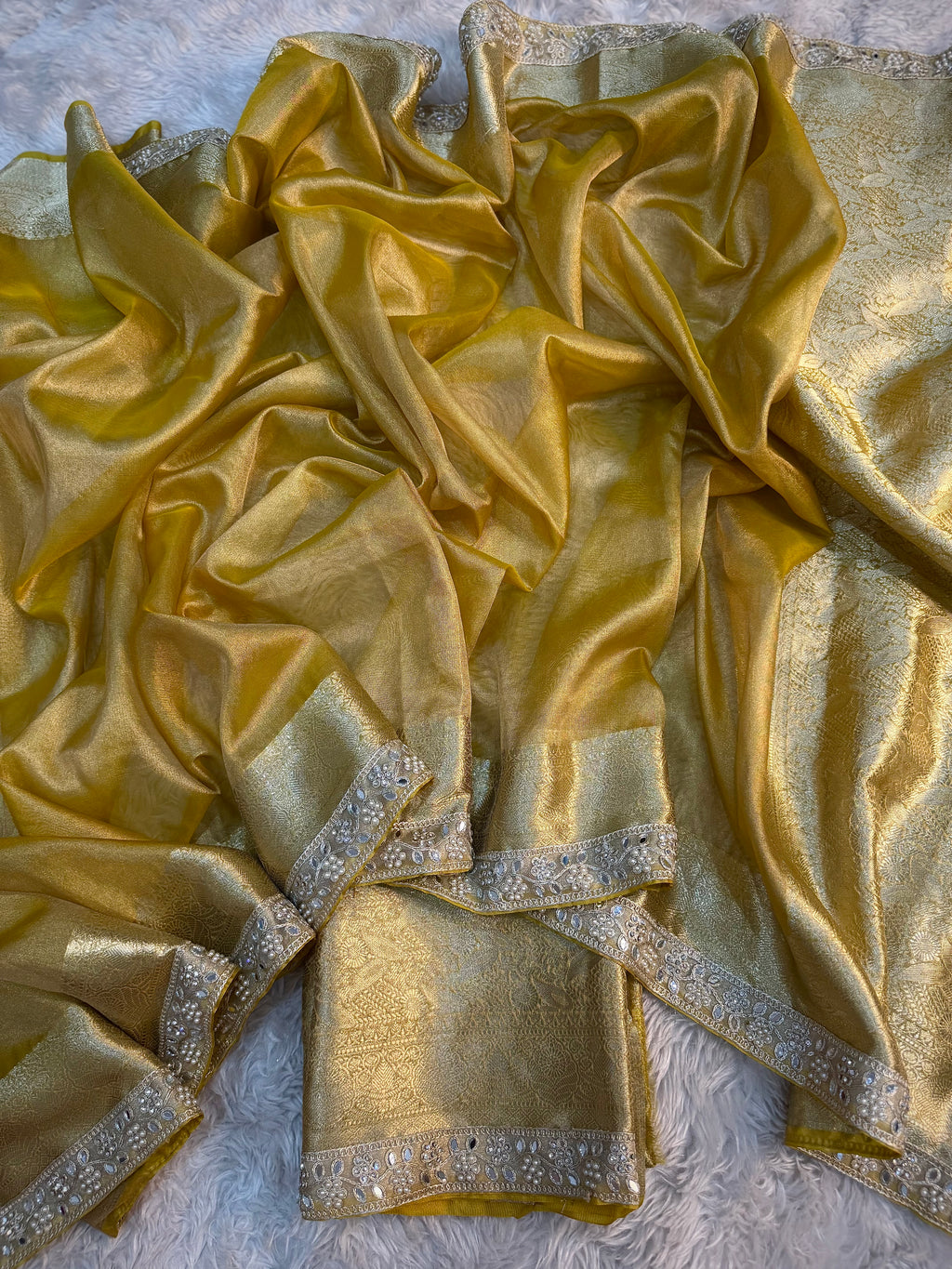 JANHVI KAPOOR INSPIRED YELLOW SHADE DESIGNER TISSUE SILK SAREE