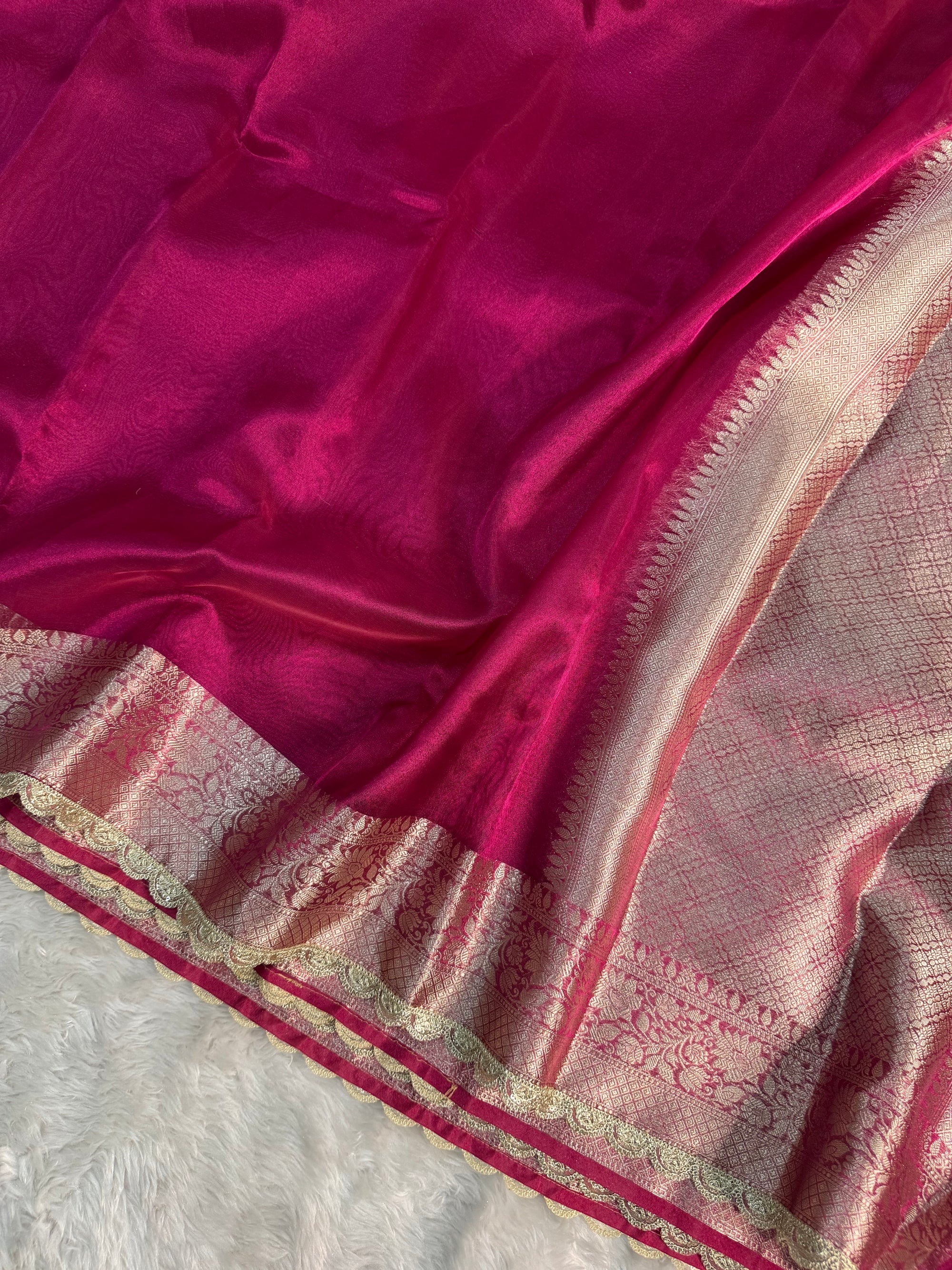 RANI PINK SHADE SOFT TISSUE SILK SAREE WITH LACE ATTACHED