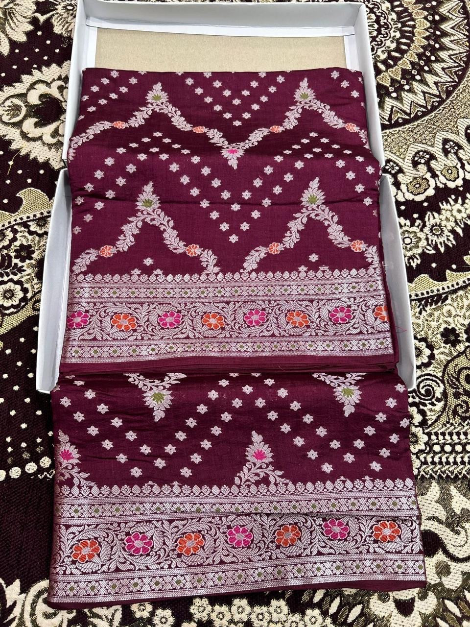 PREMIUM MAROON PURE CHINIYA SILK SAREE