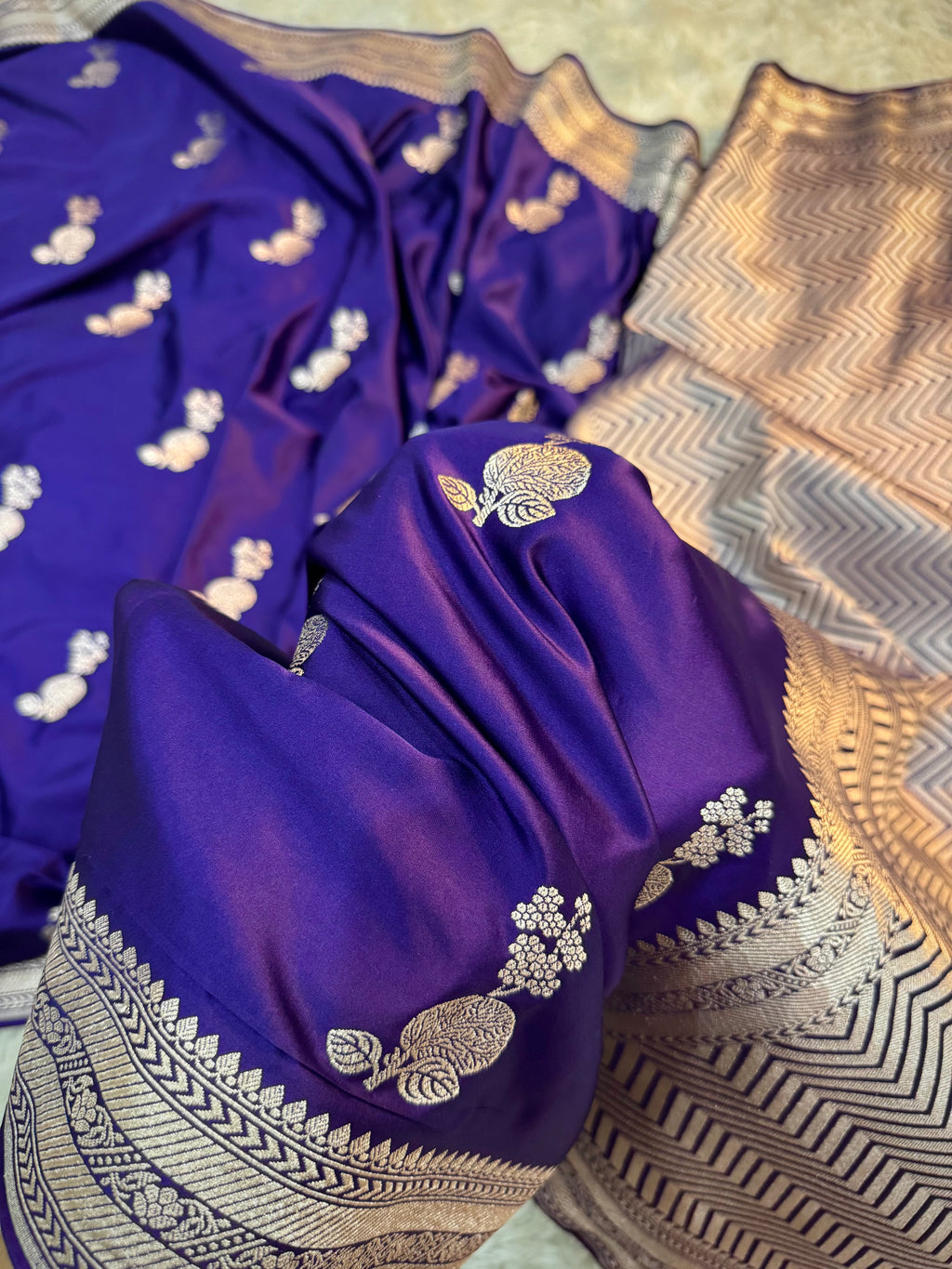 PREMIUM DEEP PURPLE SHADE SATIN MASHRU KATAN SILK SAREE