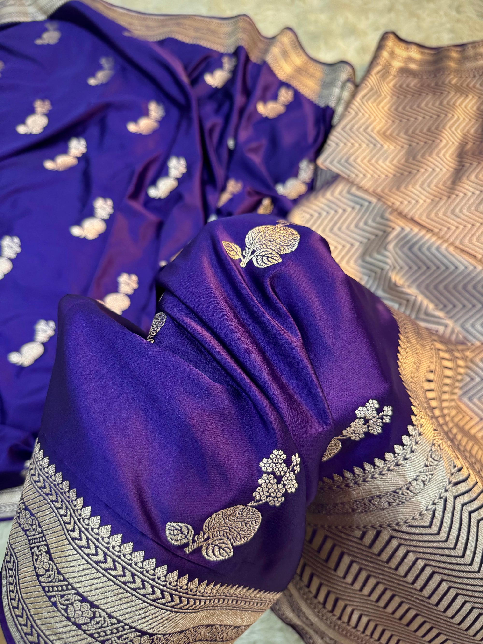 PREMIUM DEEP PURPLE SHADE SATIN MASHRU KATAN SILK SAREE