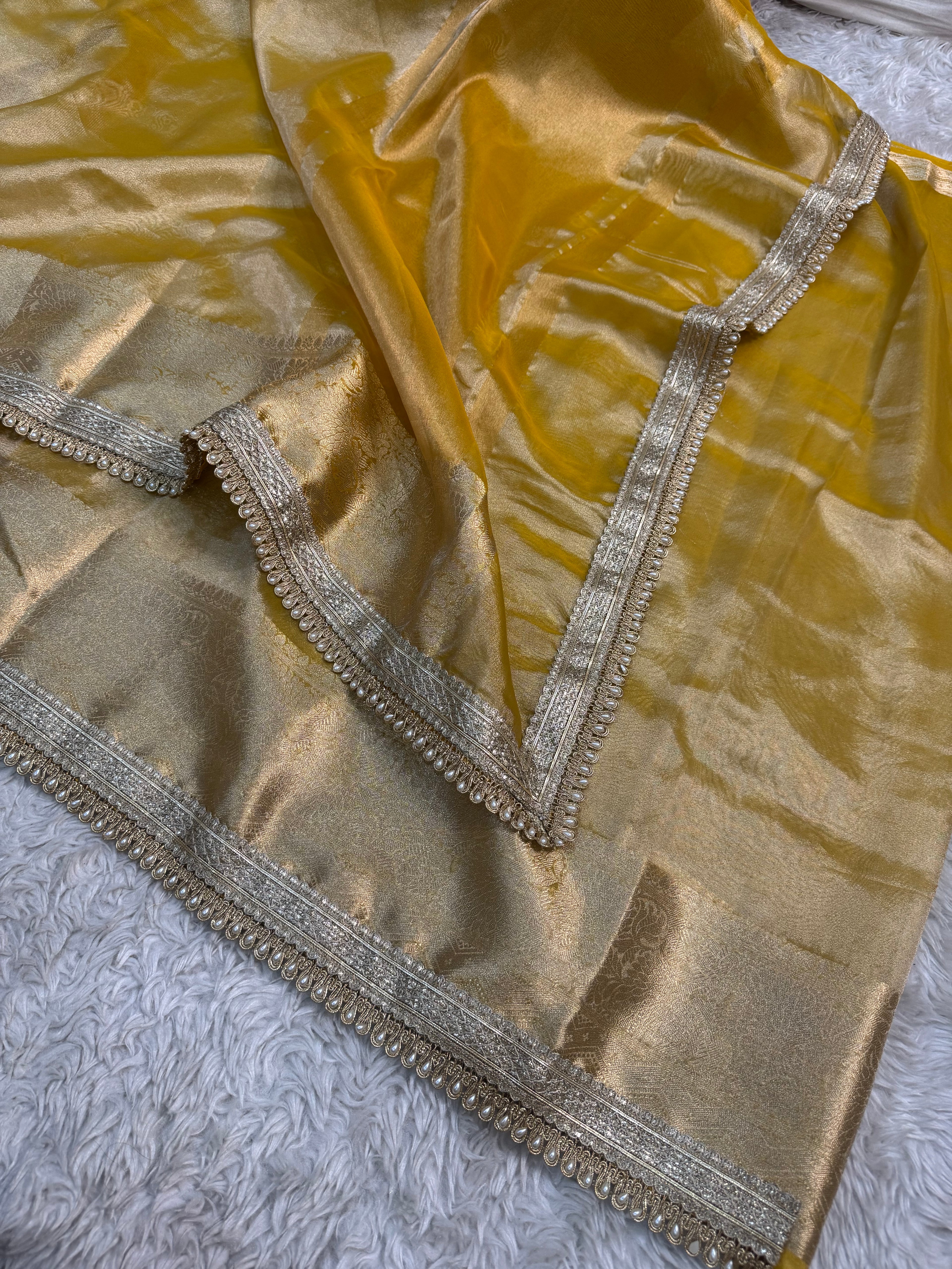 JANHVI KAPOOR INSPIRED YELLOW SHADE DESIGNER TISSUE SILK SAREE