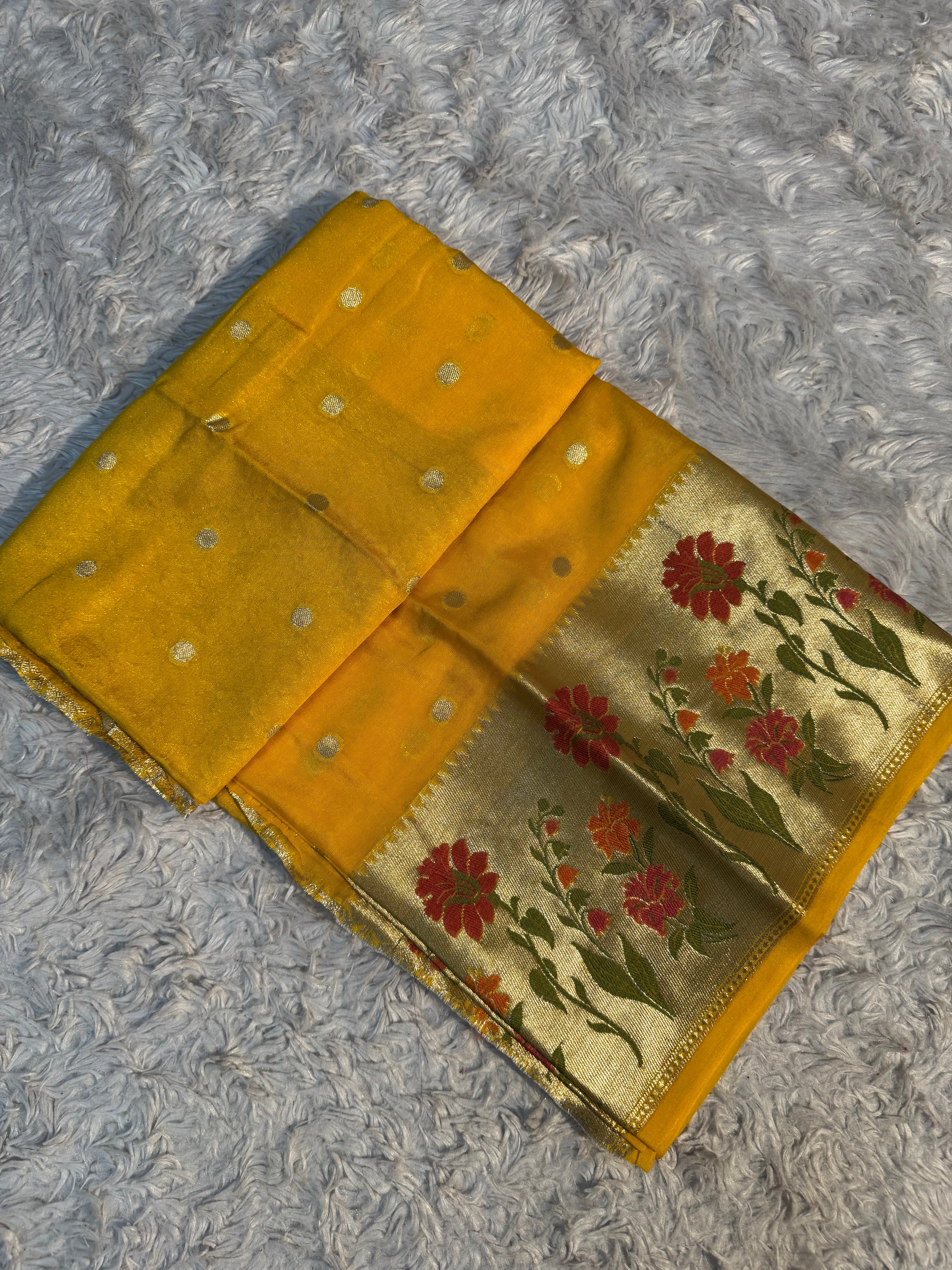 Yellow shade beautiful soft warm silk saree