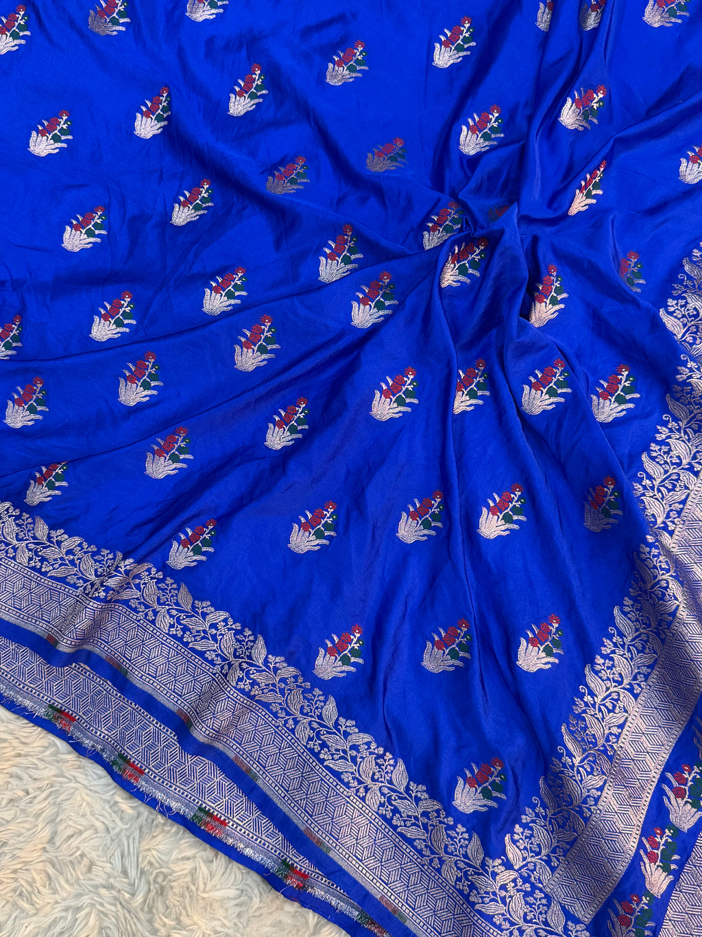 PREMIUM ROYAL BLUE SHADE SATIN MASHRU KATAN SILK SAREE