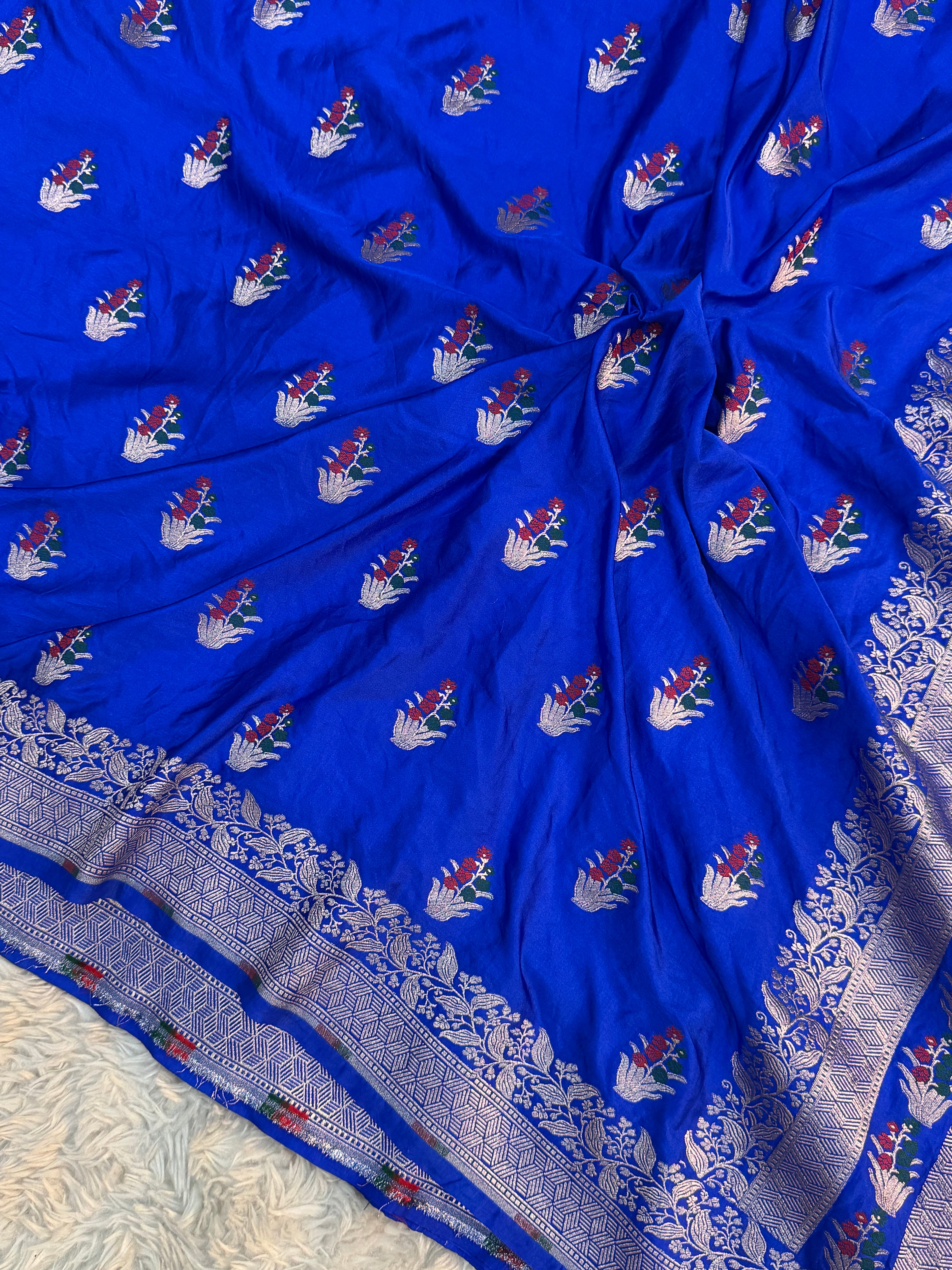 PREMIUM ROYAL BLUE SHADE SATIN MASHRU KATAN SILK SAREE