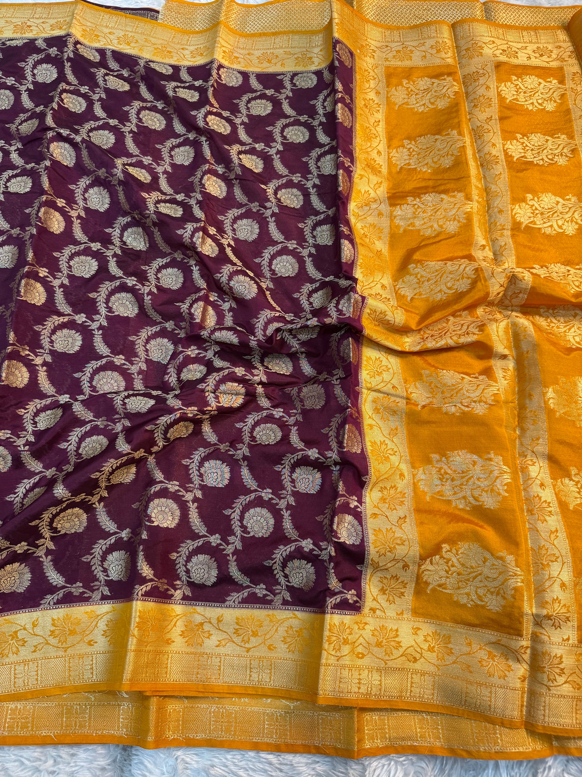 WINE AND MUSTARD GEORGETTE BANARASI SAREE