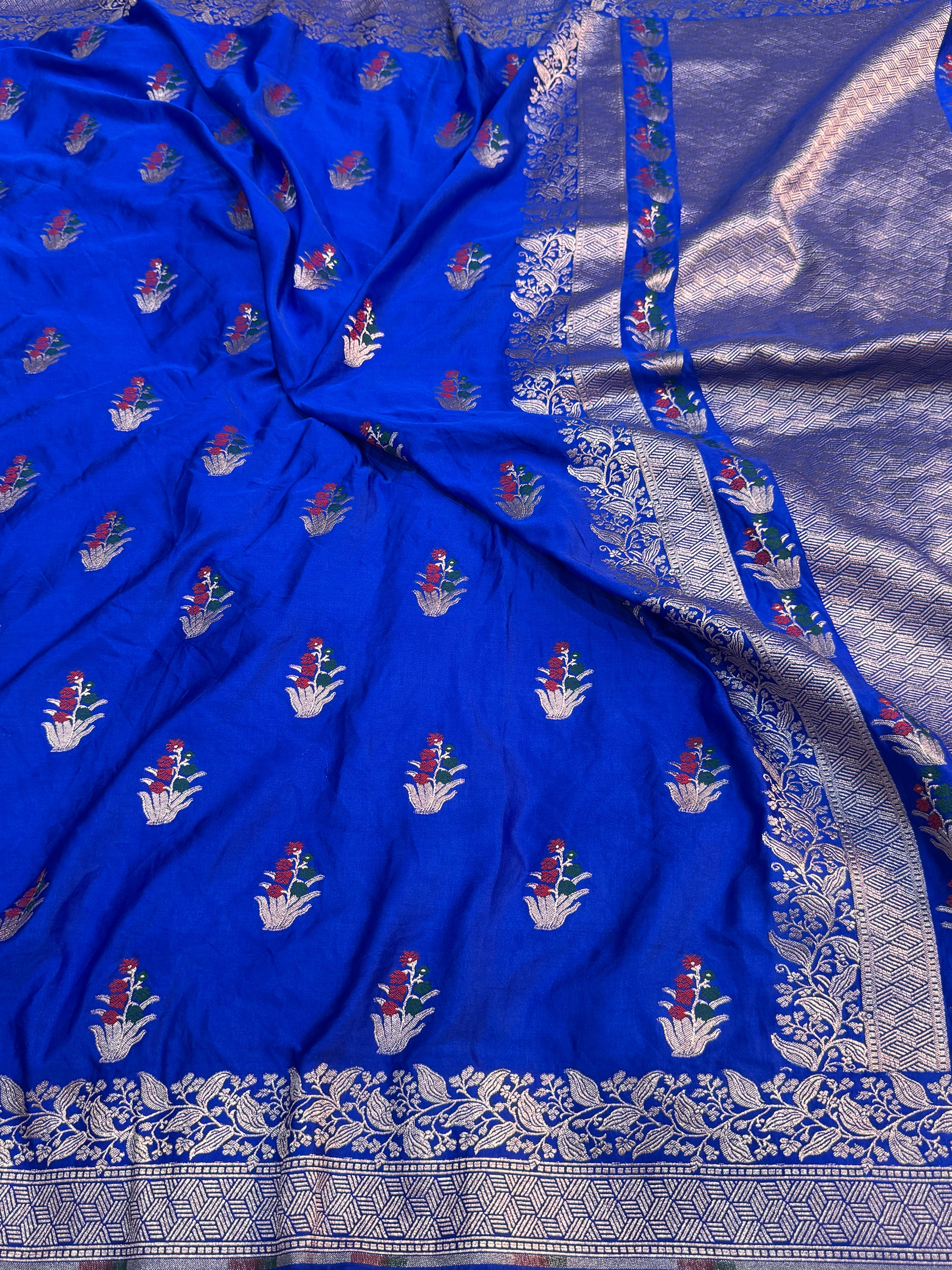 PREMIUM ROYAL BLUE SHADE SATIN MASHRU KATAN SILK SAREE