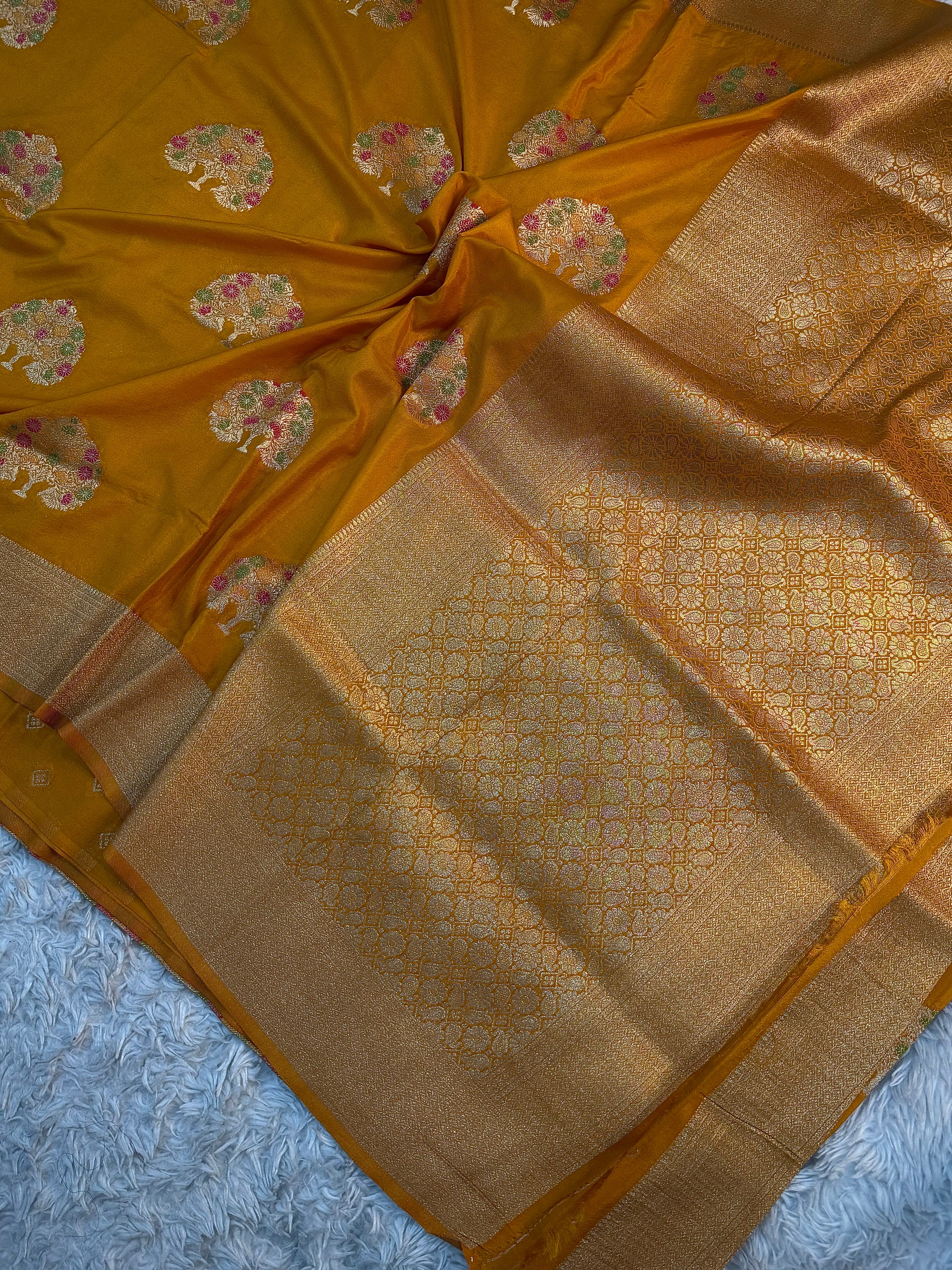 MUSTARD YELLOW SHADE CHINON GEORGETTE SILK MEENAKARI SAREE