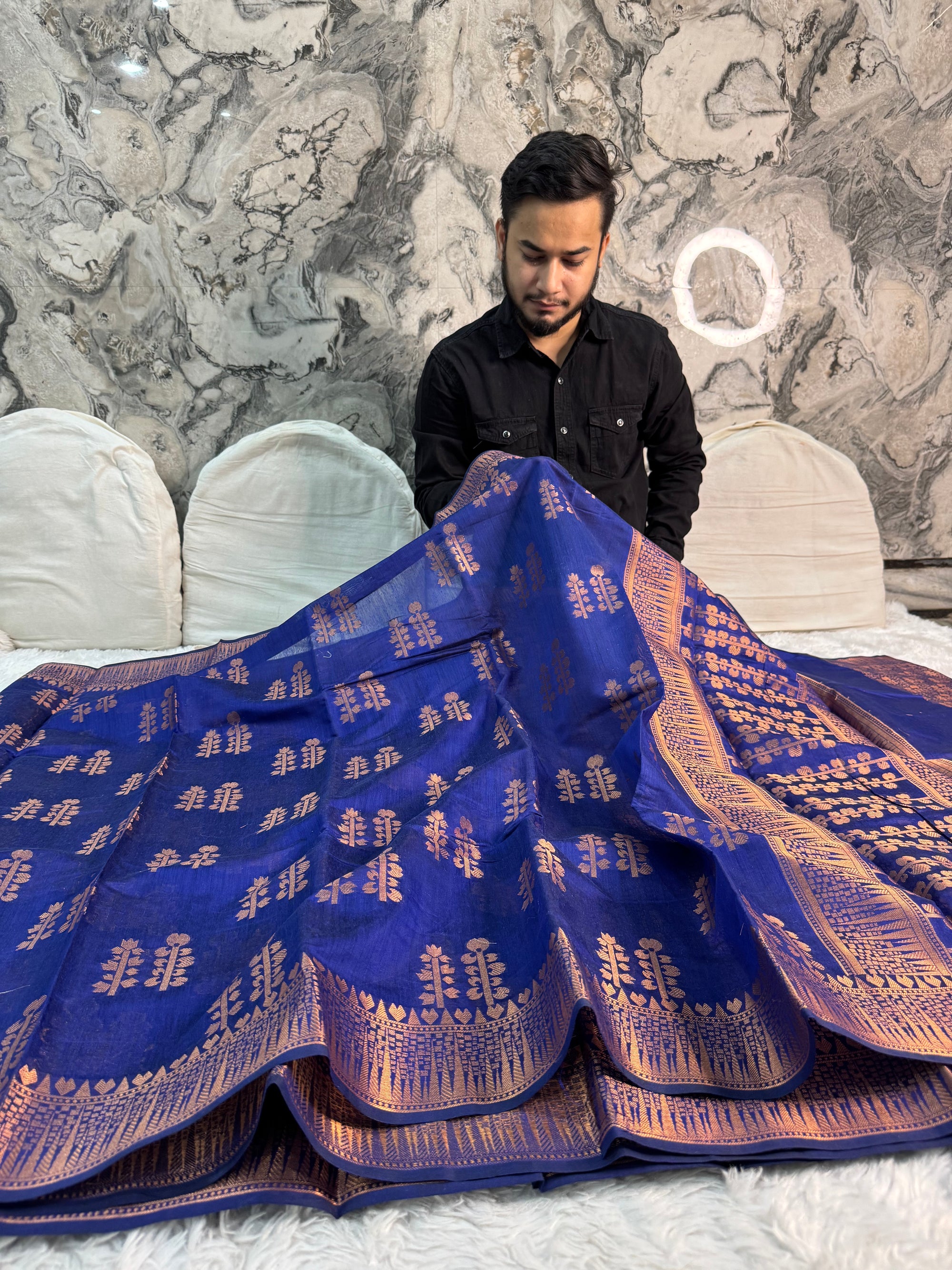 TRADITIONAL BLUE SHADE BANARASI SOFT SILK SAREE