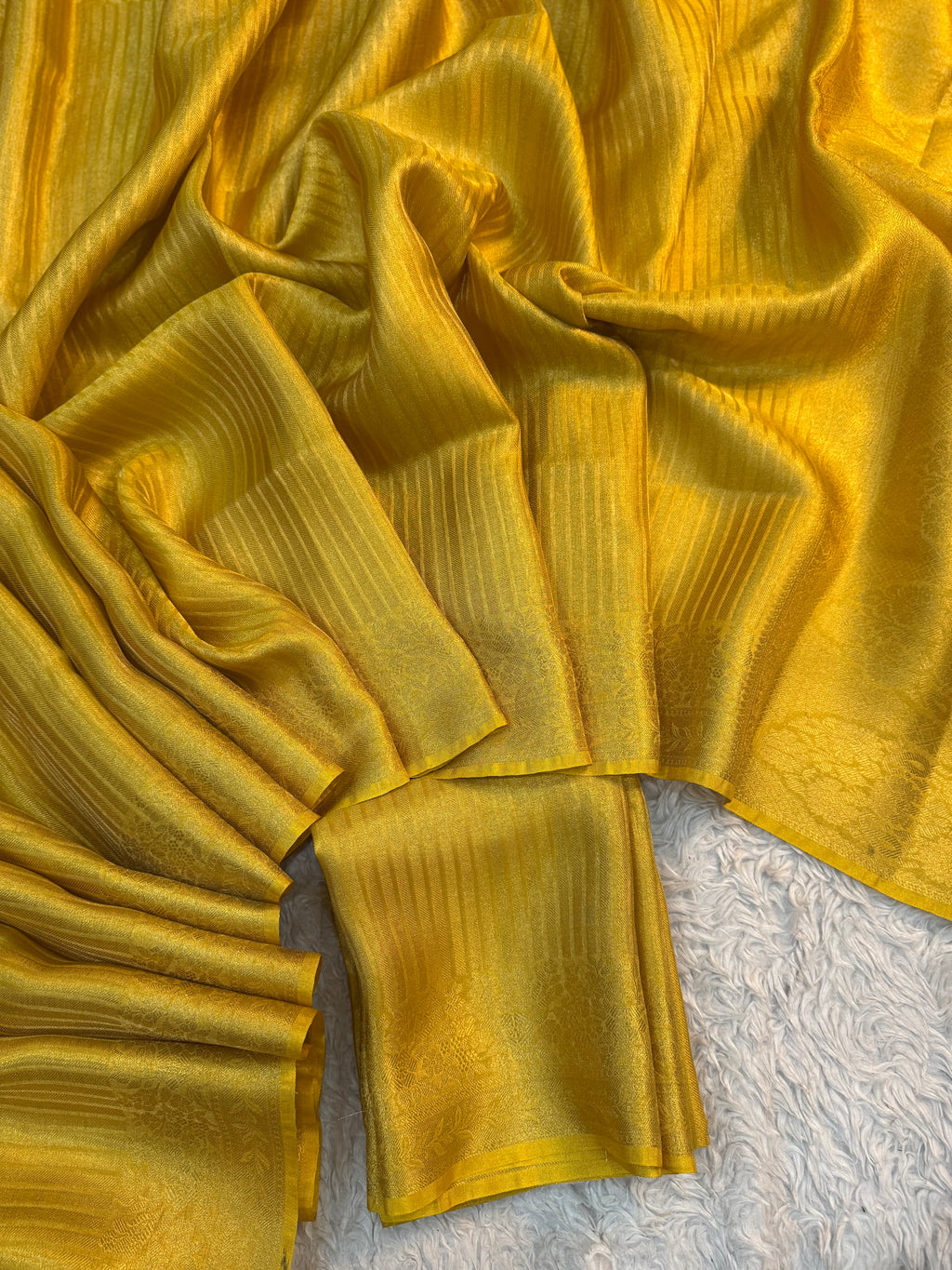 PREMIUM MUSTARD YELLOW SHADE SOFT KATAN TISSUE SILK SAREE