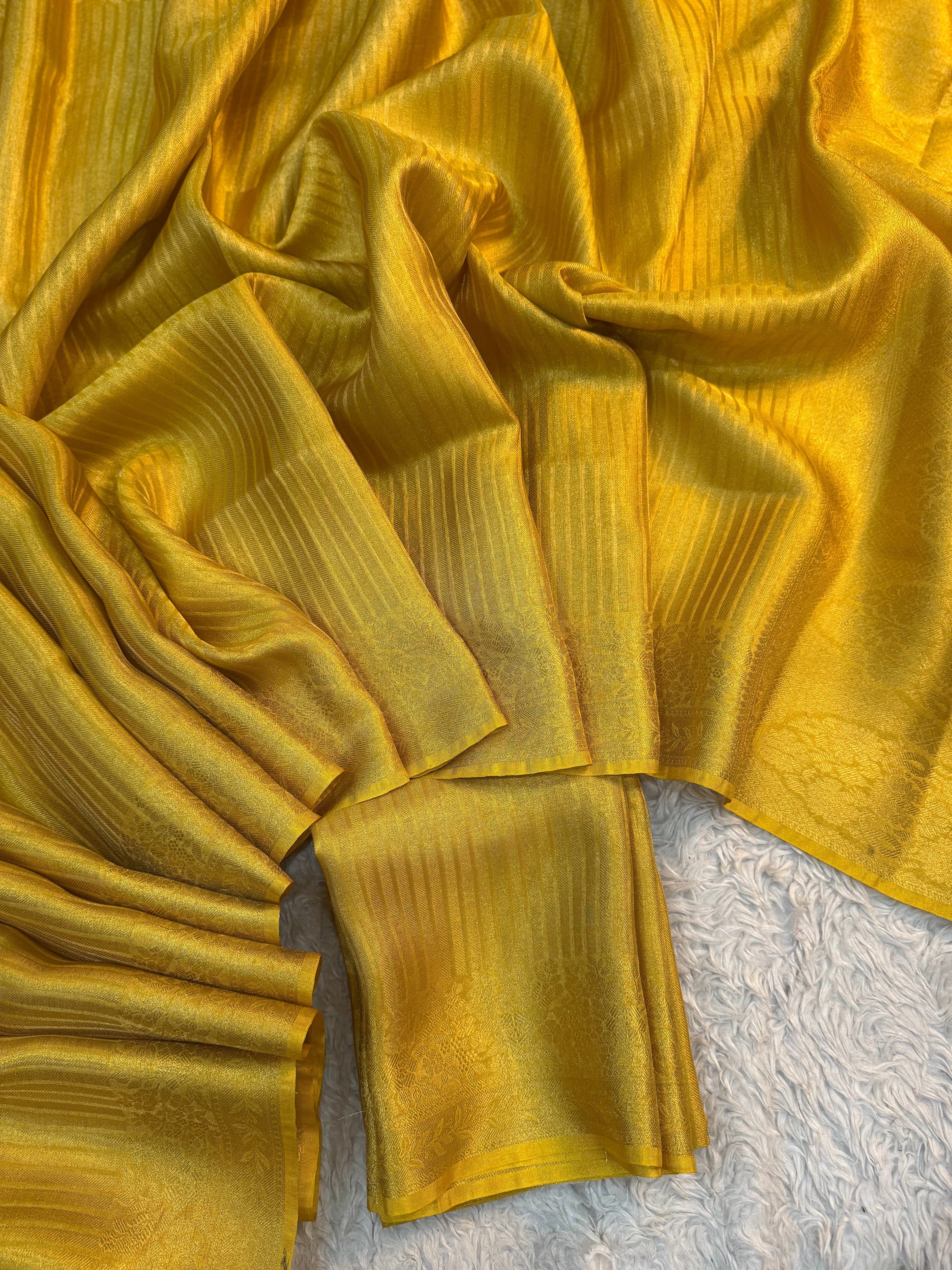 PREMIUM MUSTARD YELLOW SHADE SOFT KATAN TISSUE SILK SAREE