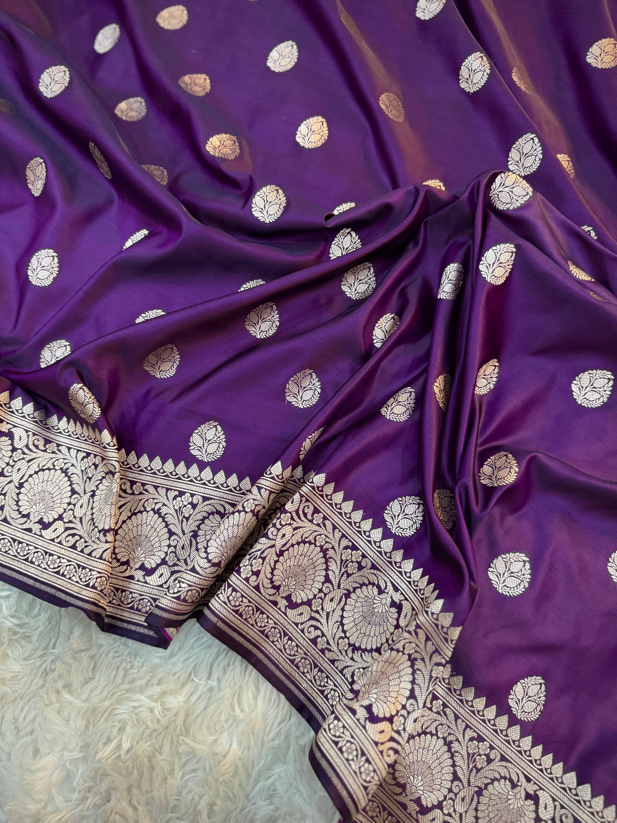 PREMIUM DEEP PURPLE SHADE SATIN MASHRU KATAN SILK SAREE