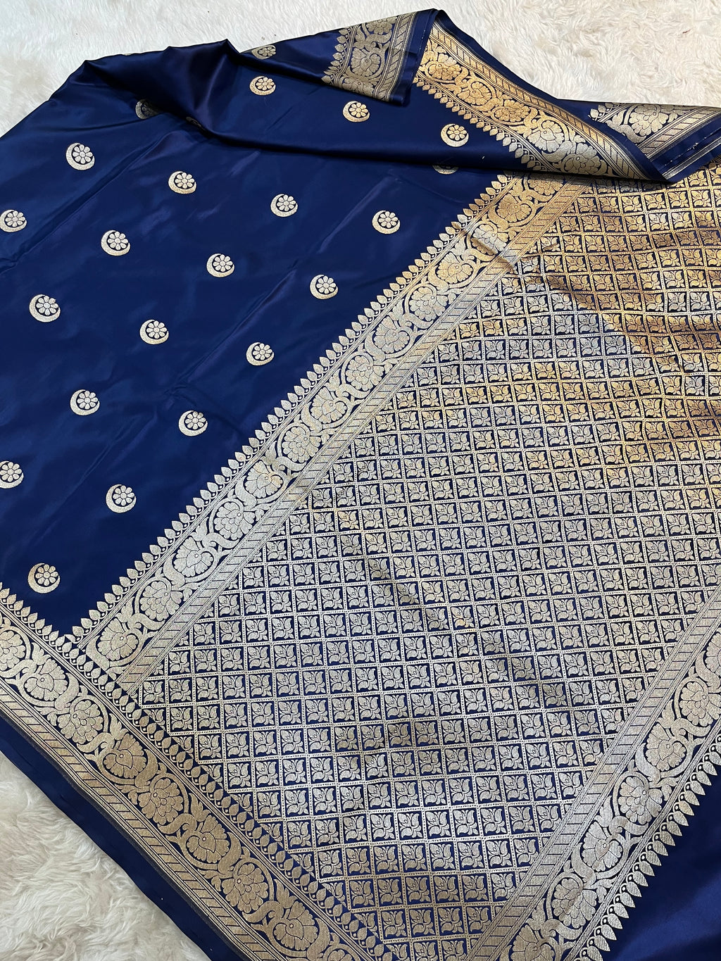 PREMIUM NEVY BLUE SHADE SATIN MASHRU KATAN SILK SAREE