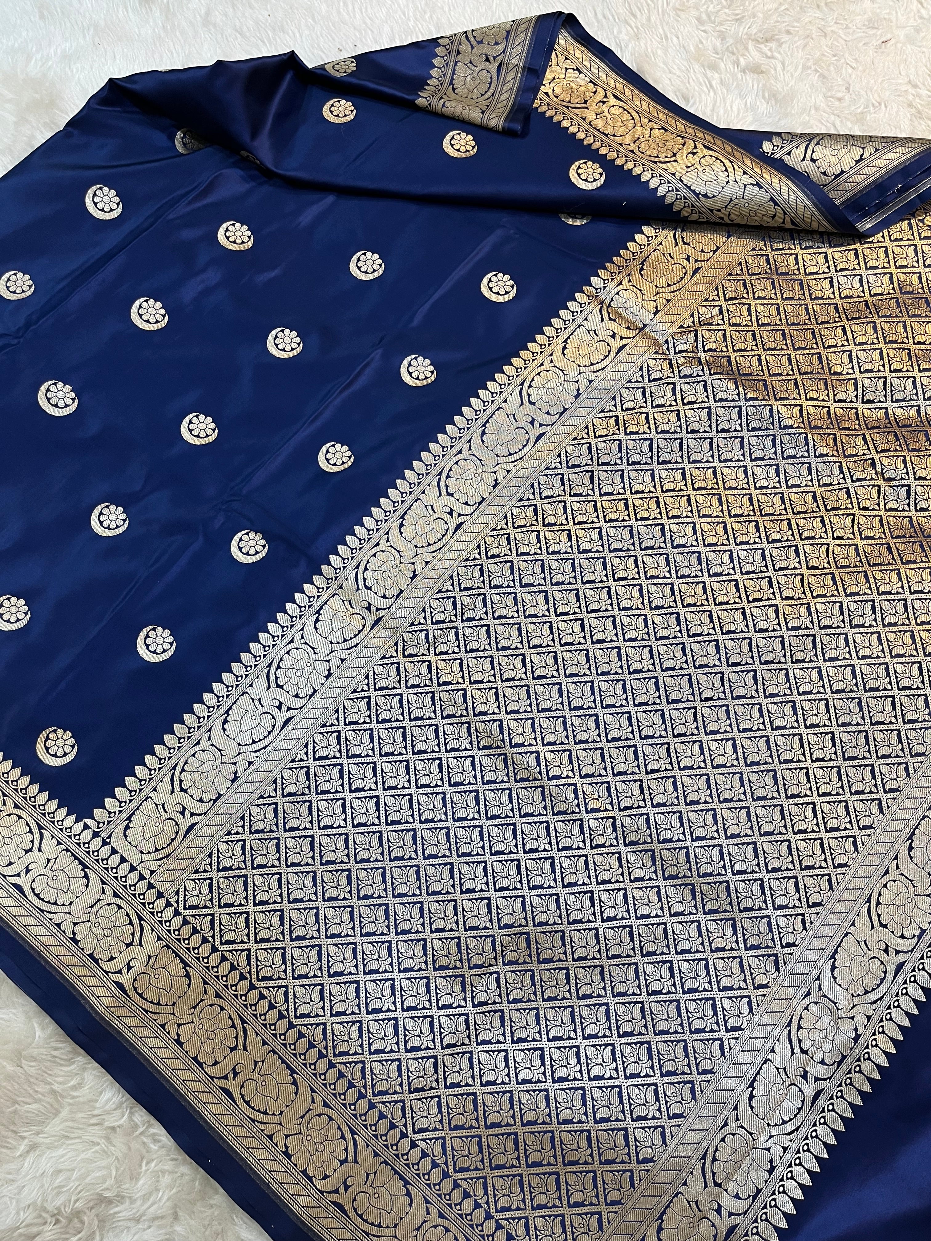 PREMIUM NEVY BLUE SHADE SATIN MASHRU KATAN SILK SAREE