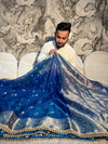 PREMIUM ROYAL BLUE SHADE BANARASI SOFT TISSUE SILK WITH MIRROR WORK DESIGNER SAREE