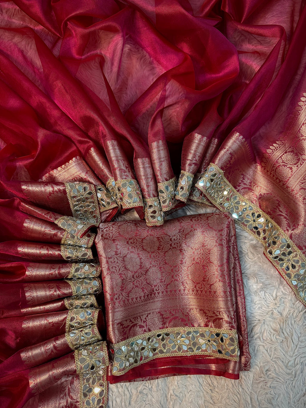 EXCLUSIVE HOT RANI SHADE SOFT TISSUE SILK SAREE WITH DESIGNER LACE ATTACHED