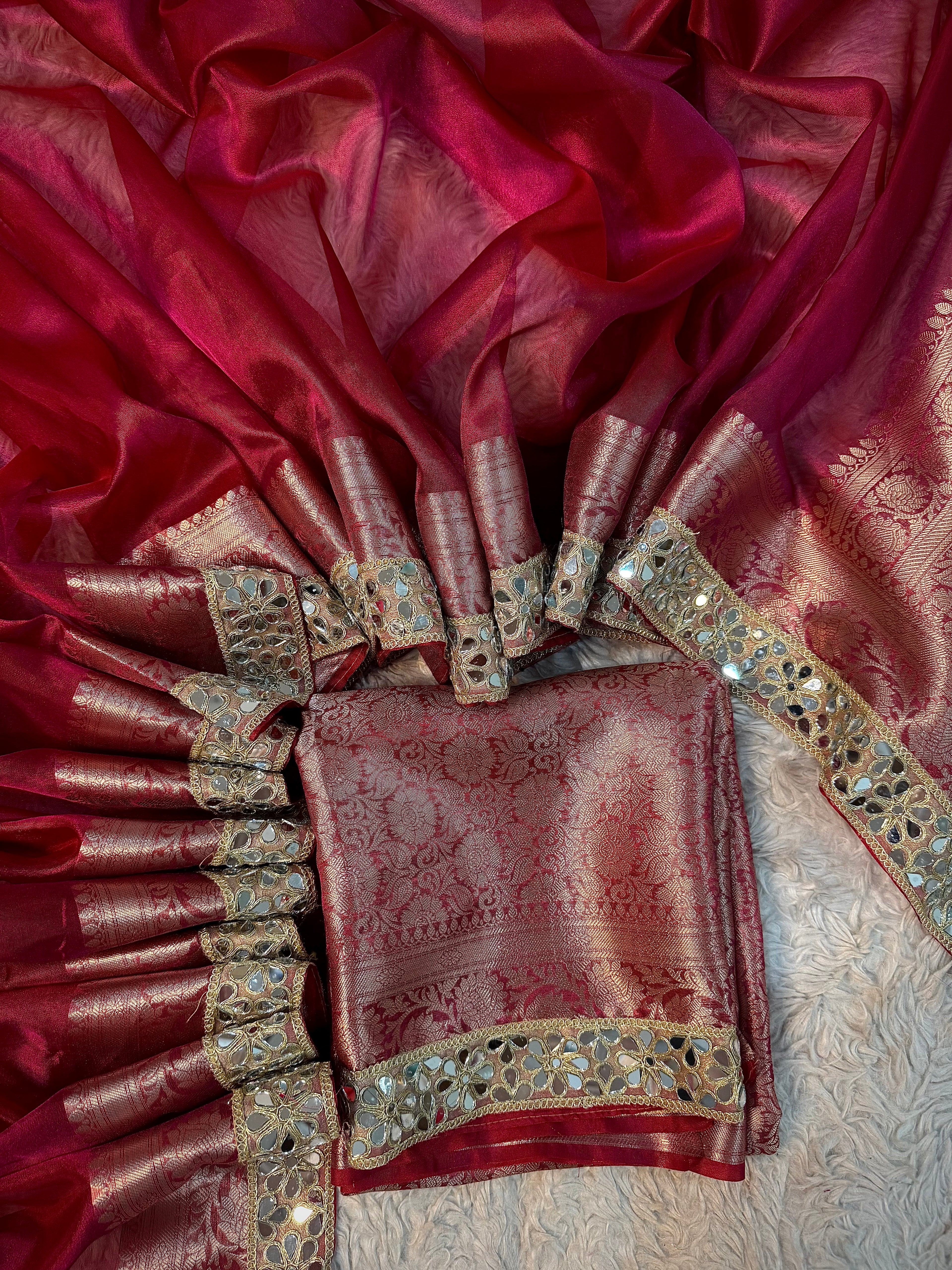 EXCLUSIVE HOT RANI SHADE SOFT TISSUE SILK SAREE WITH DESIGNER LACE ATTACHED