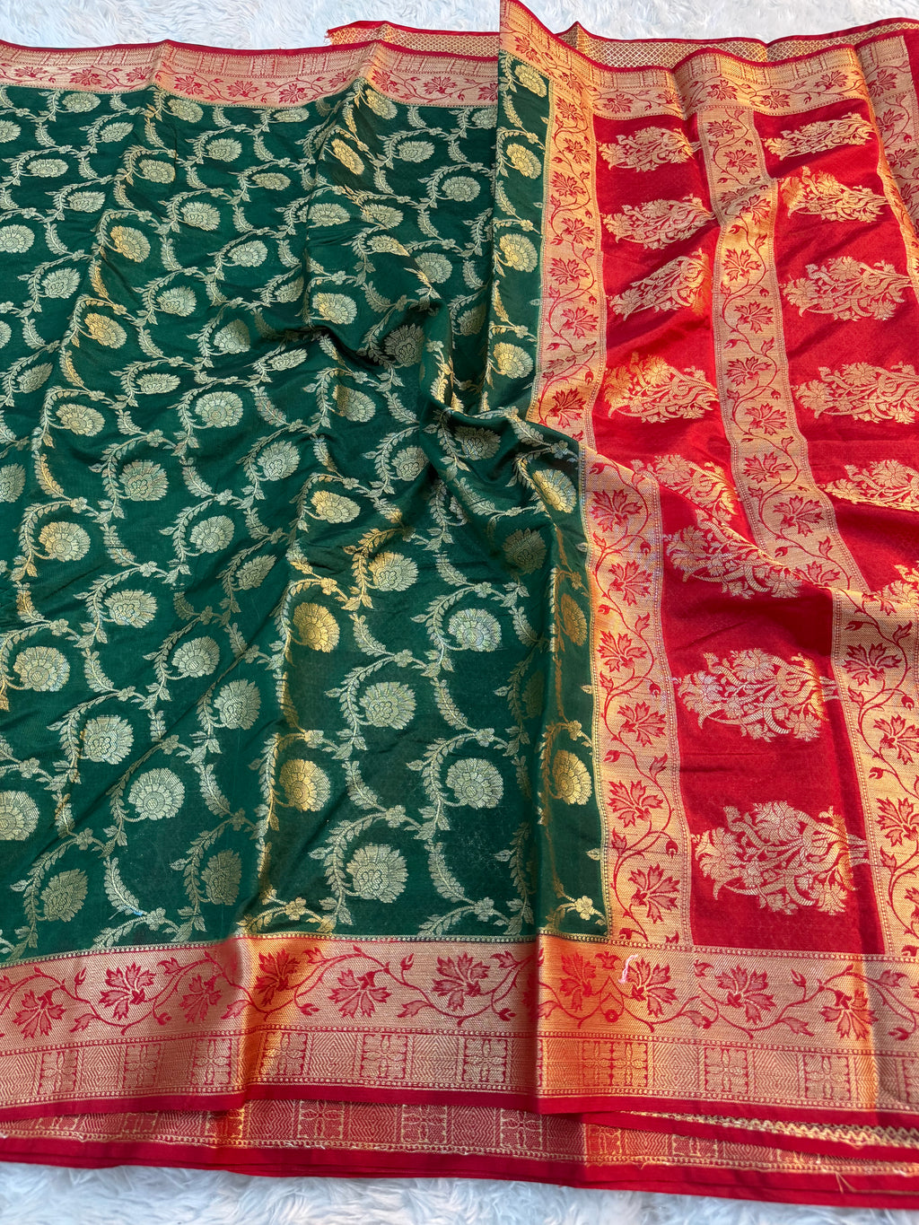 GREEN AND RANI SHADE GEORGETTE BANARASI SAREE